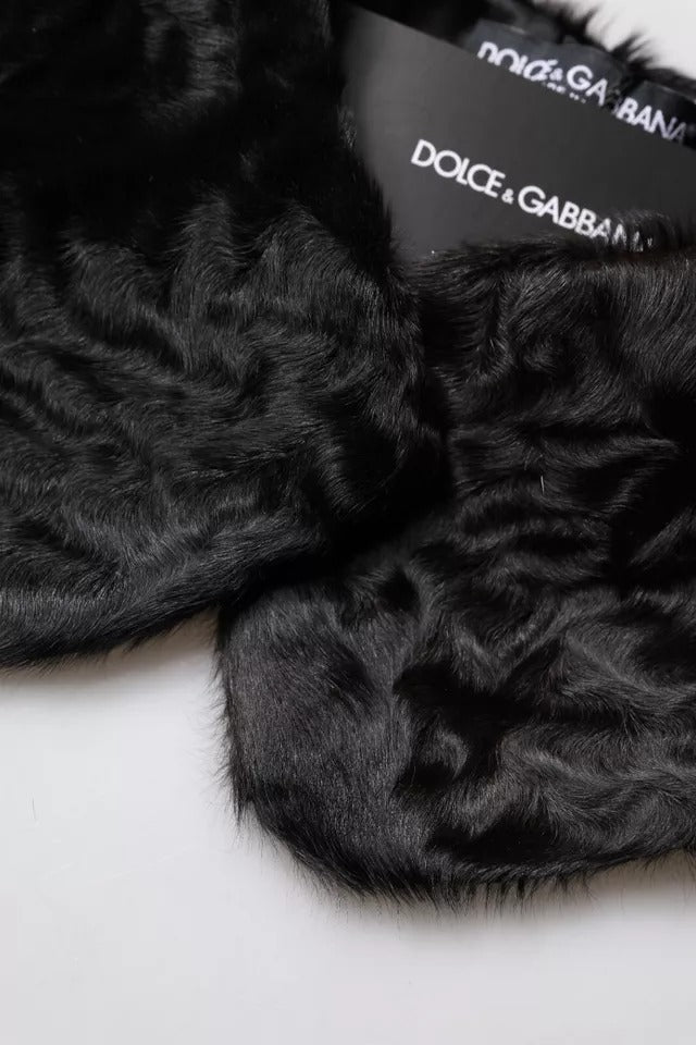 Dolce & Gabbana Scaldacollo Donna in Pelliccia d'Agnello Nera Sciarpa