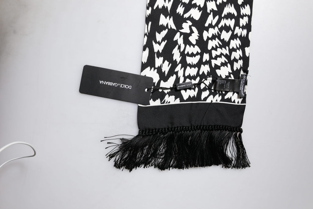Sciarpa con frange a fantasia bianca e nera Dolce & Gabbana