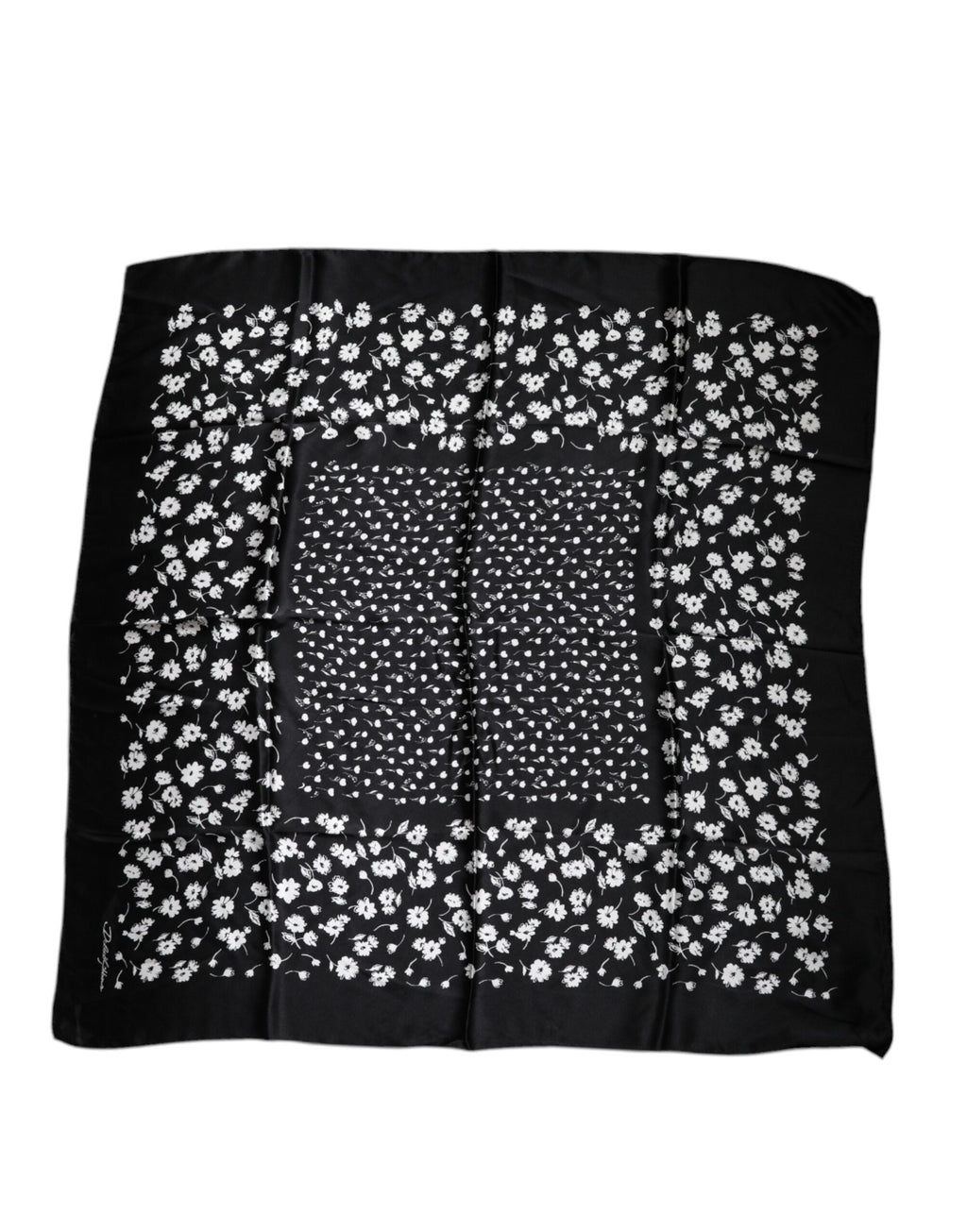 Dolce & Gabbana Sciarpa quadrata in seta nera a fantasia floreale