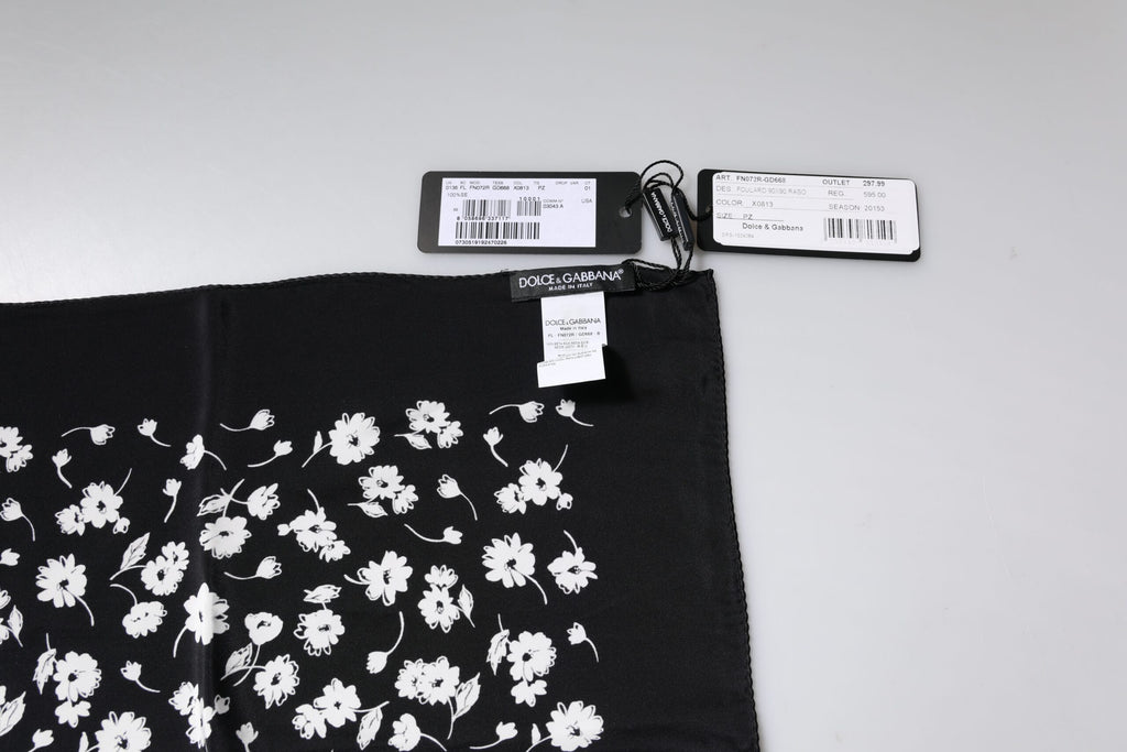 Dolce & Gabbana Sciarpa quadrata in seta nera a fantasia floreale
