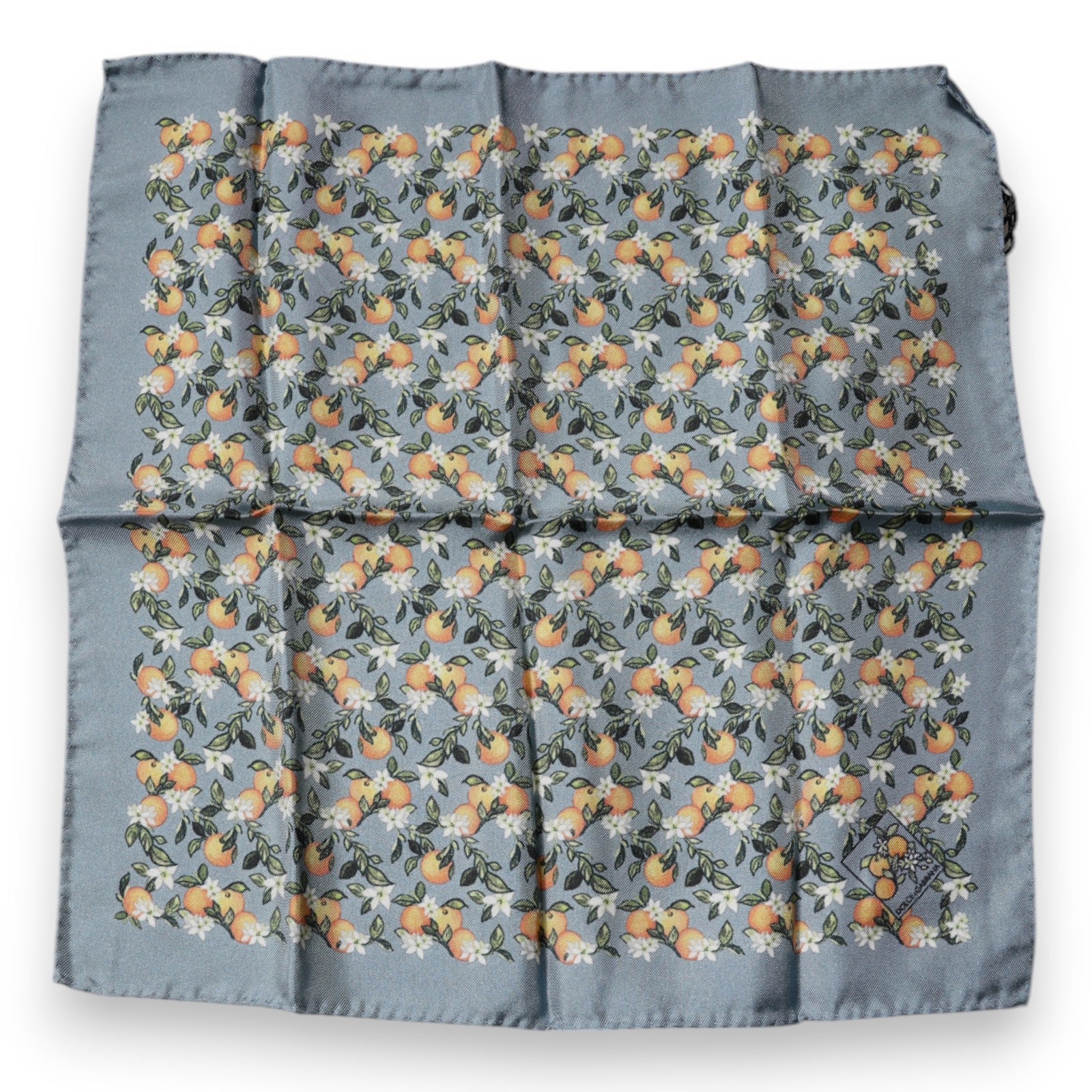 Fazzoletto foulard quadrato Dolce & Gabbana in seta grigio con arance