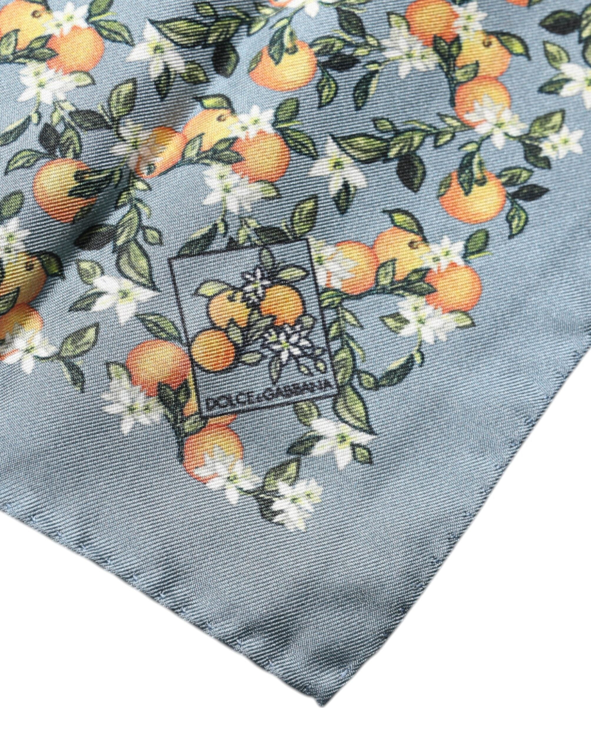 Fazzoletto foulard quadrato Dolce & Gabbana in seta grigio con arance