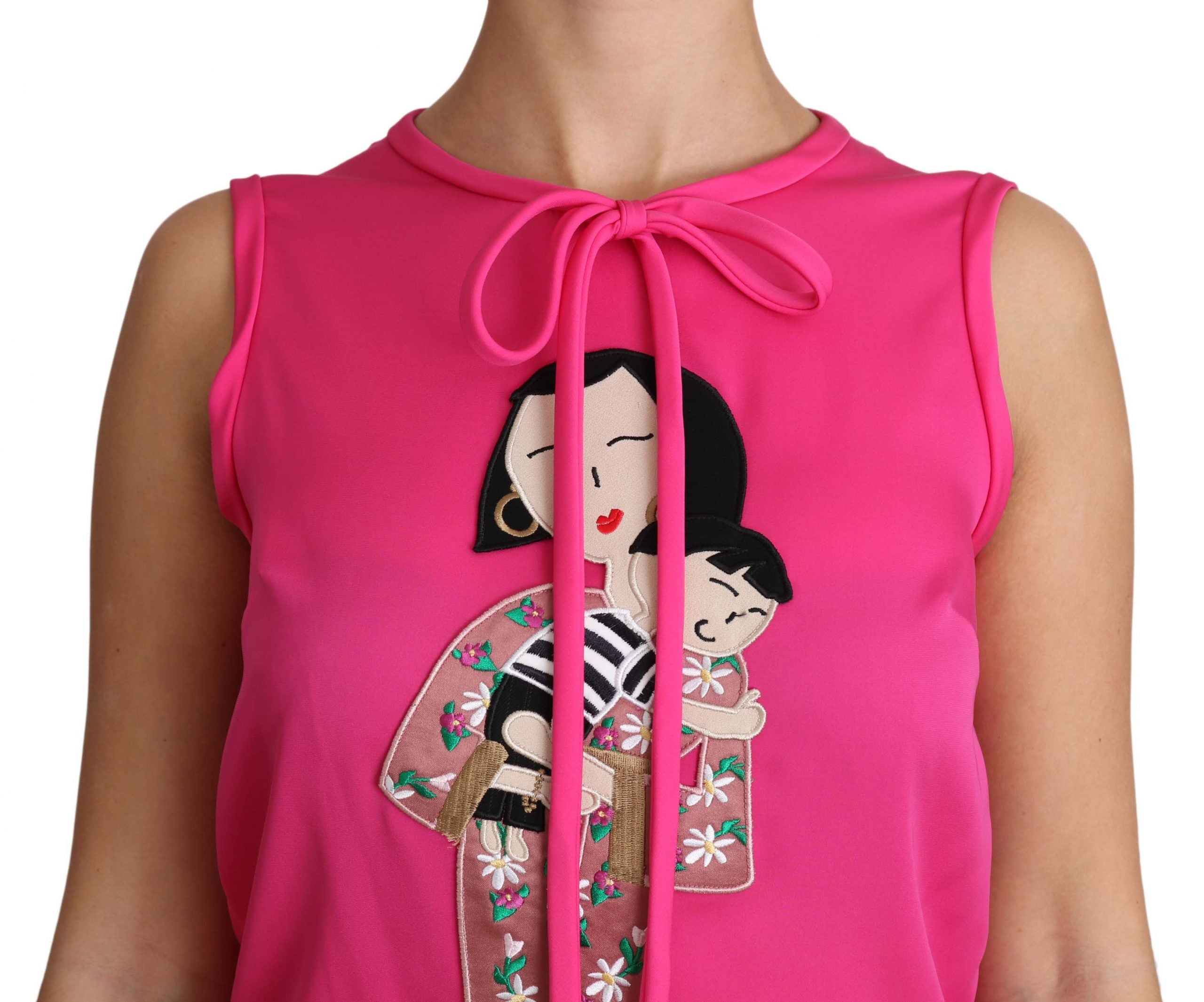 Dolce & Gabbana Canotta in Seta Rosa Famiglia  Camicetta Top Donna