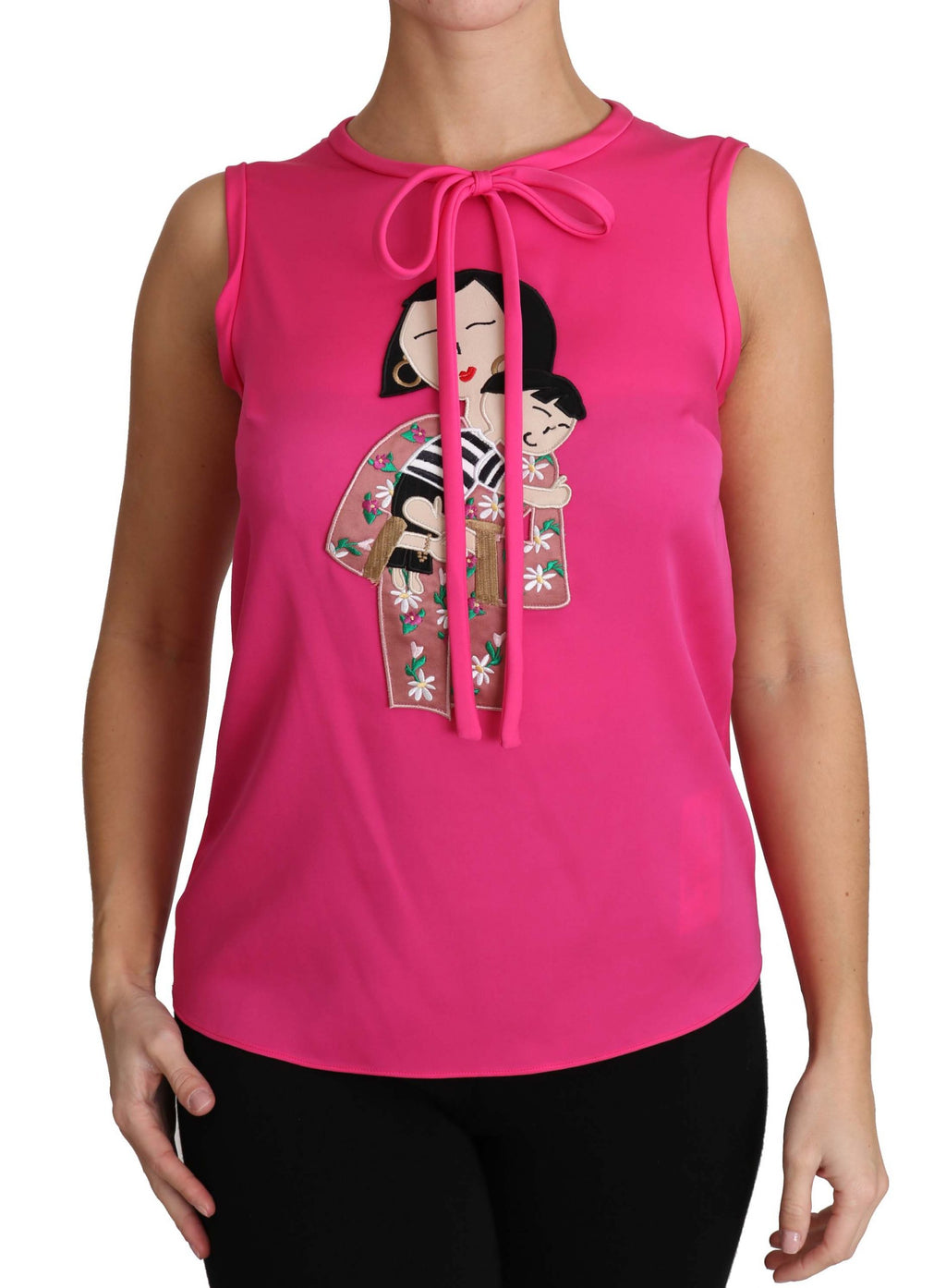 Dolce & Gabbana Canotta in Seta Rosa Famiglia  Camicetta Top Donna