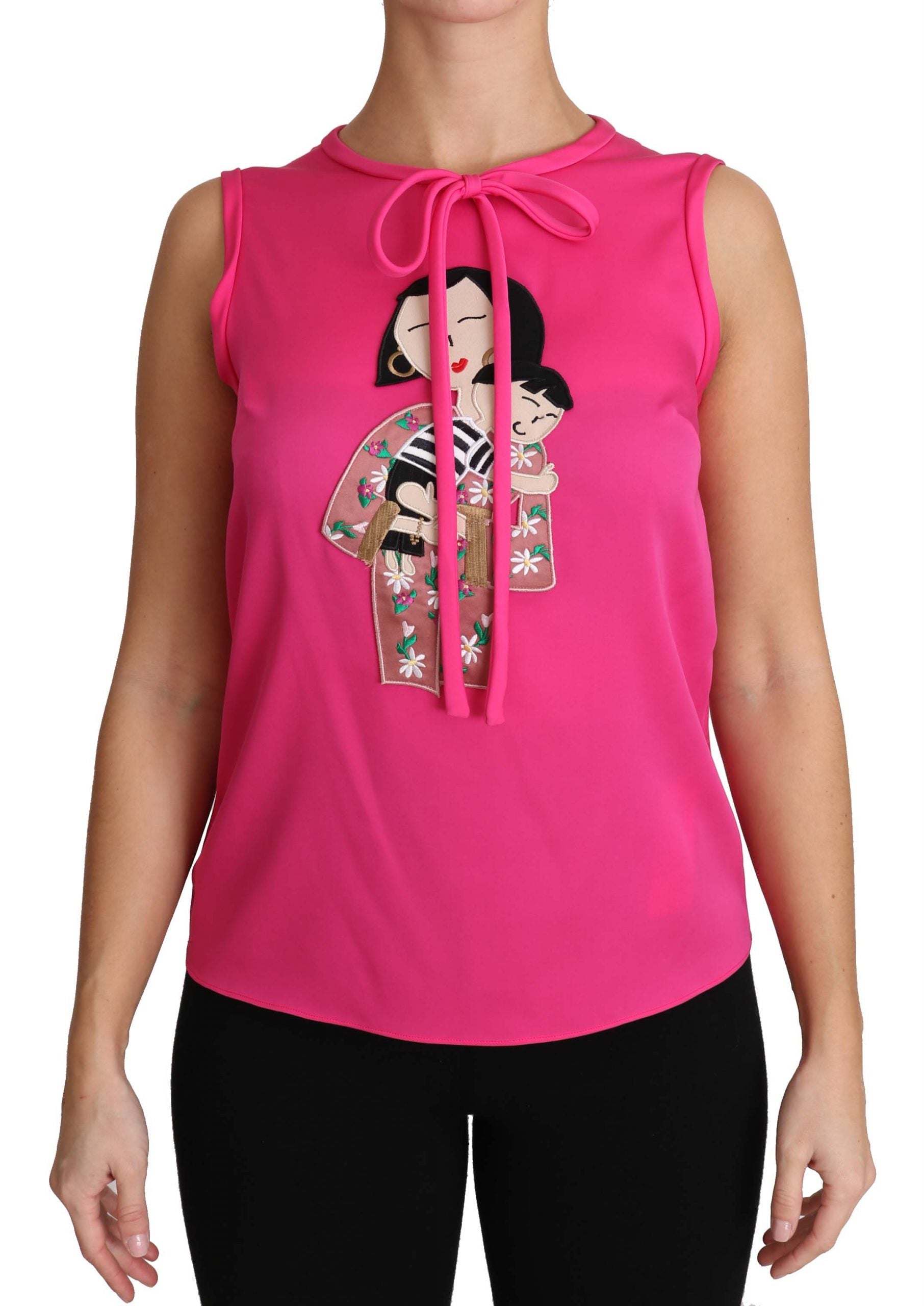 Dolce & Gabbana Canotta in Seta Rosa Famiglia  Camicetta Top Donna