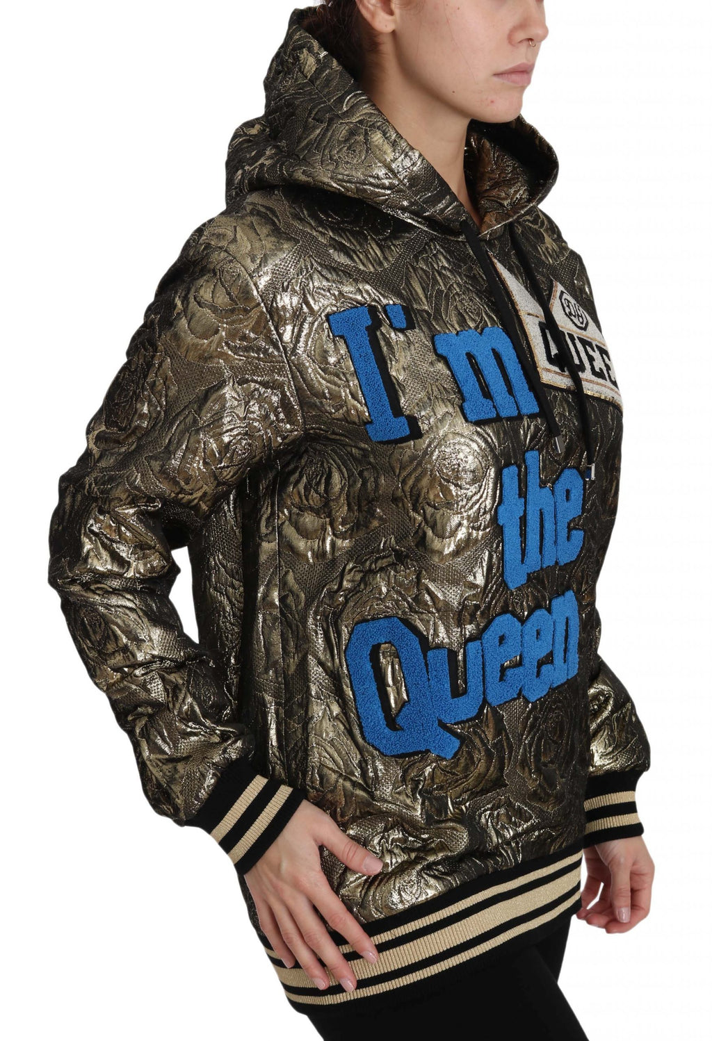 Felpa con Cappuccio in Jacquard Oro Im The Queen Dolce & Gabbana