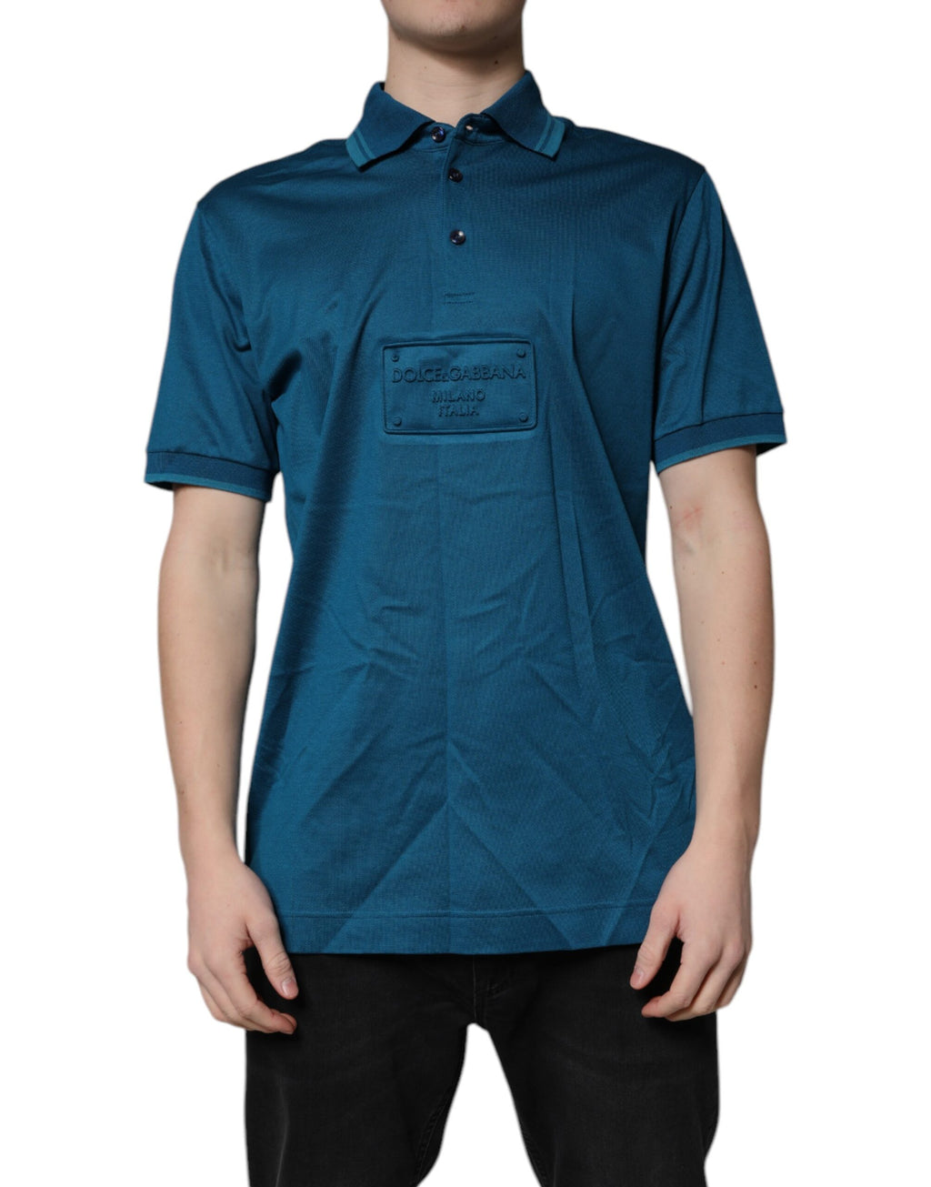 Dolce & Gabbana Blue Logo Cotton Men Polo Shirt T-shirt
