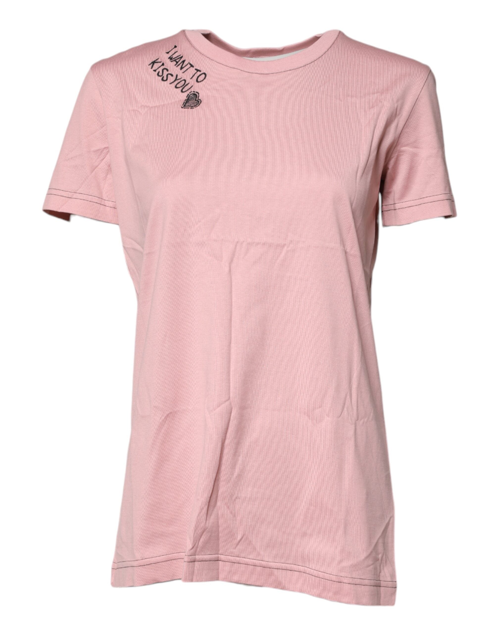 T-shirt Girocollo in Cotone Rosa con Stampa Logo Dolce & Gabbana
