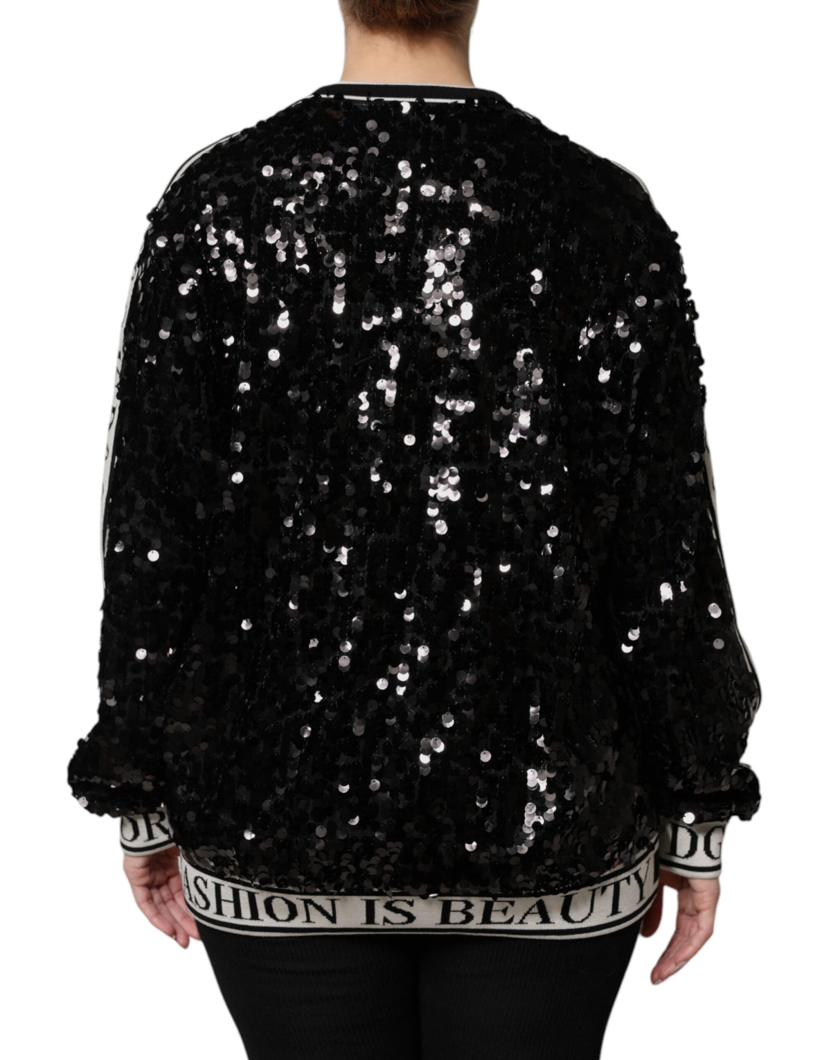 Dolce & Gabbana Black DG Queen Sequin Pullover Sweater