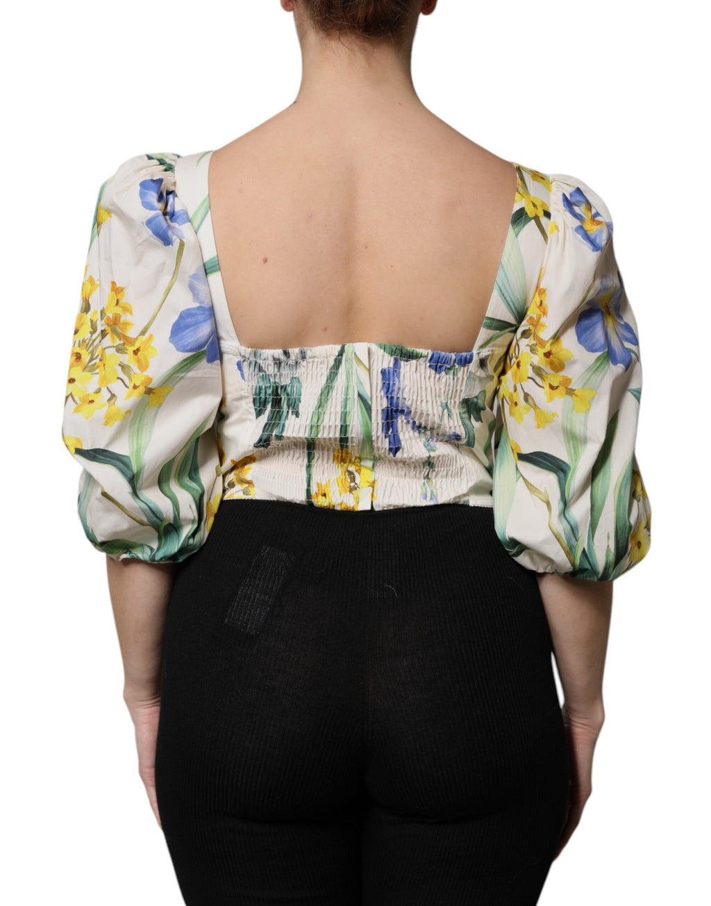 Top camicetta corta con maniche a sbuffo floreali bianca Dolce & Gabbana