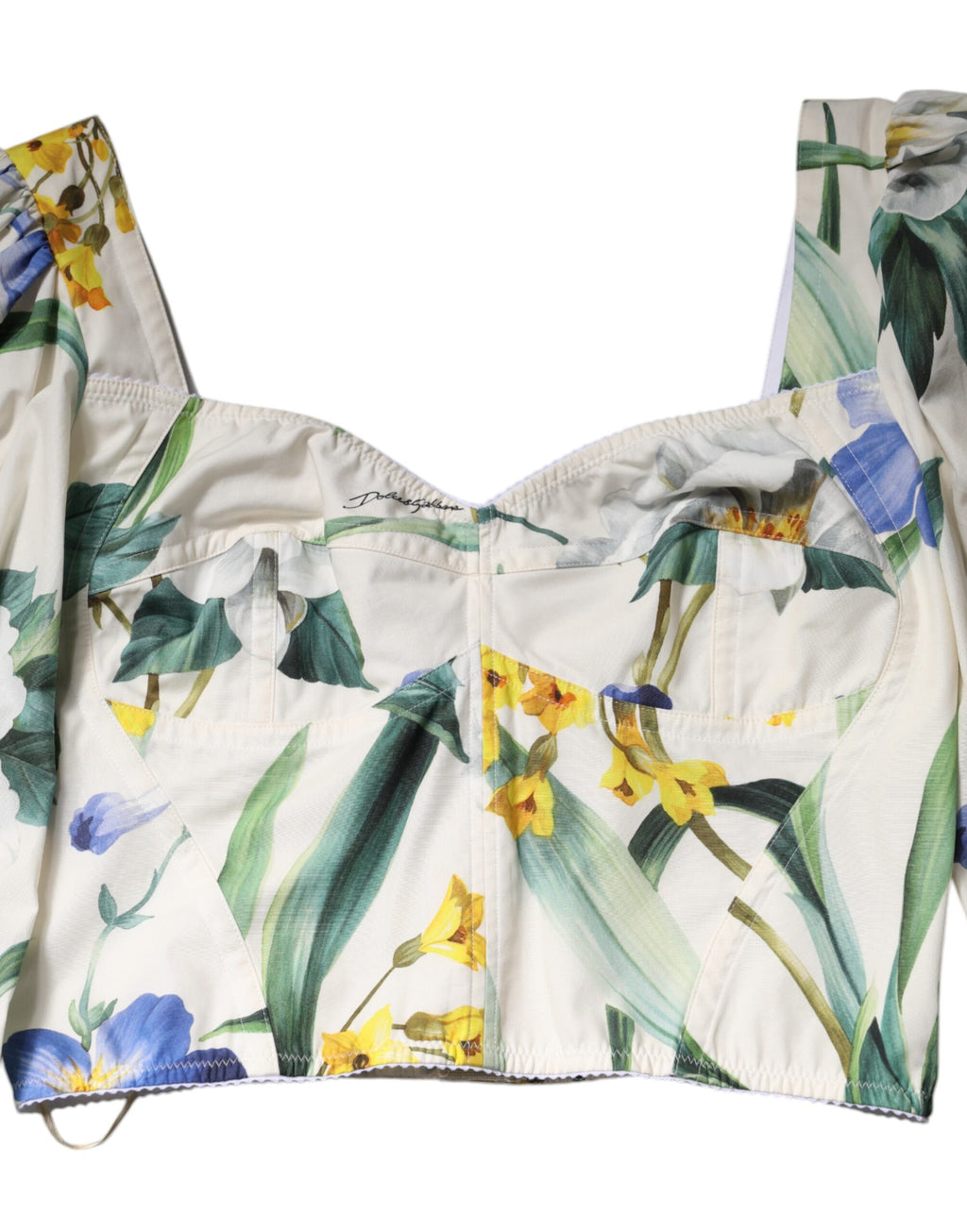 Top camicetta corta con maniche a sbuffo floreali bianca Dolce & Gabbana