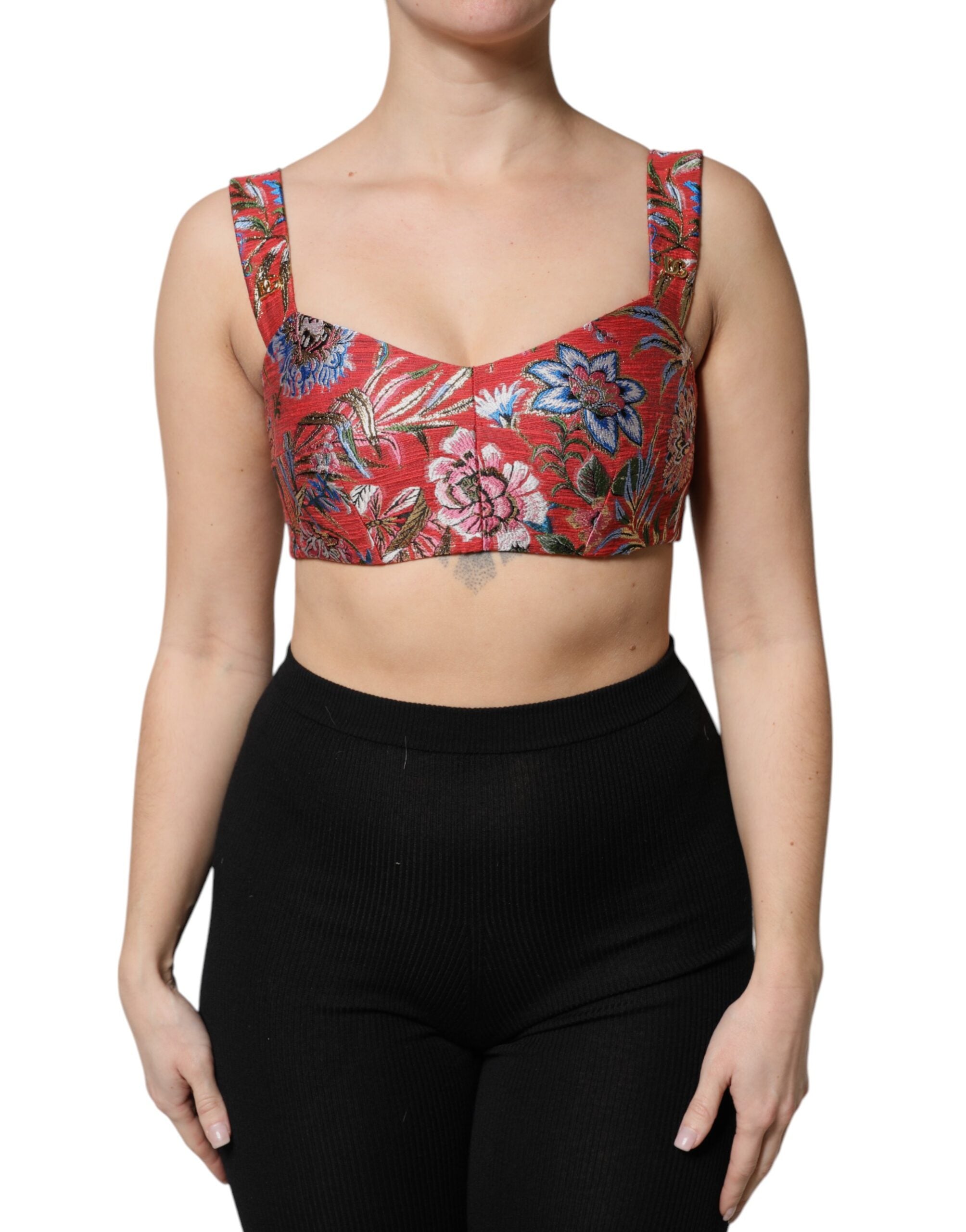 Top Dolce & Gabbana a corsetto corto in broccato floreale rosso