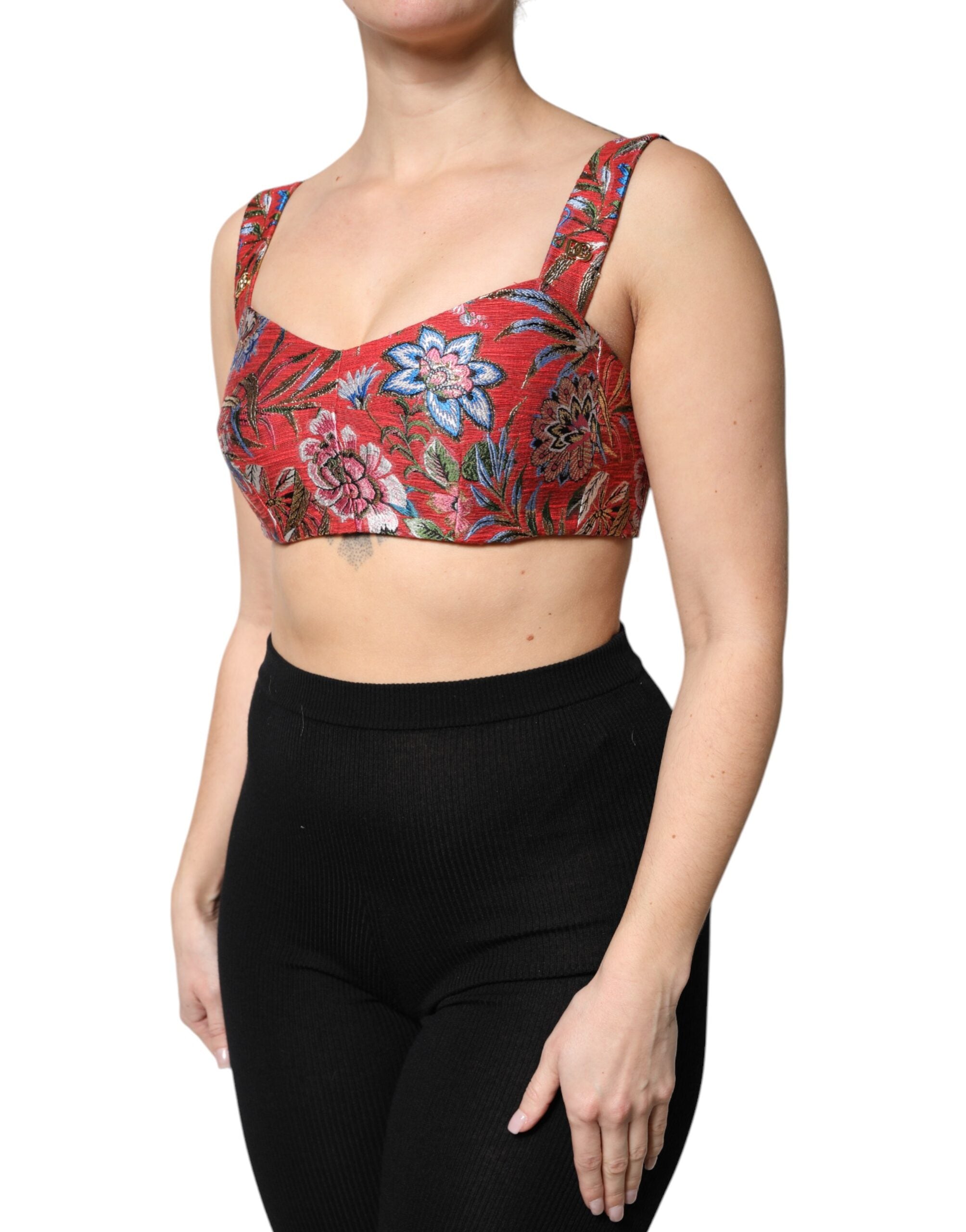 Top Dolce & Gabbana a corsetto corto in broccato floreale rosso