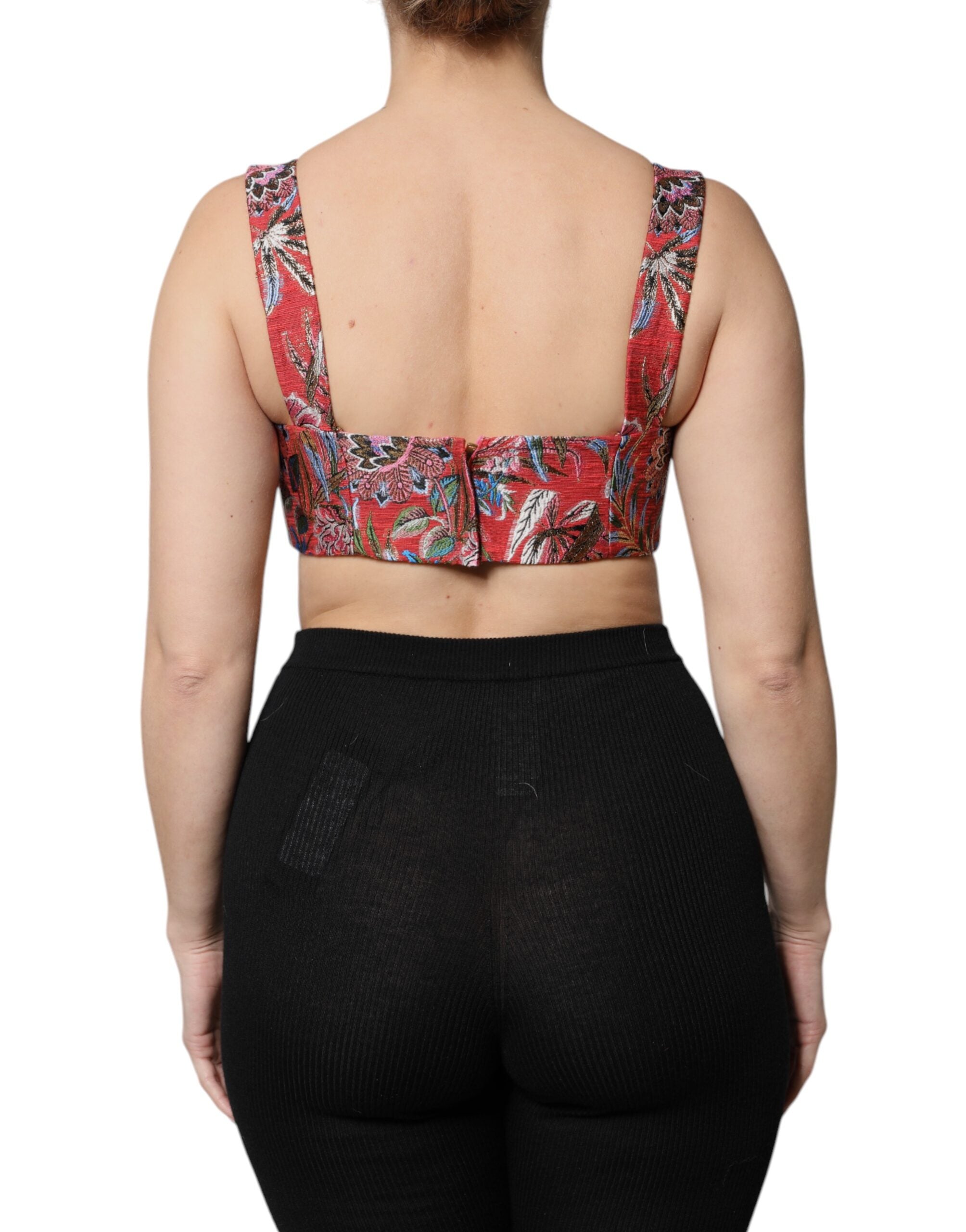 Top Dolce & Gabbana a corsetto corto in broccato floreale rosso
