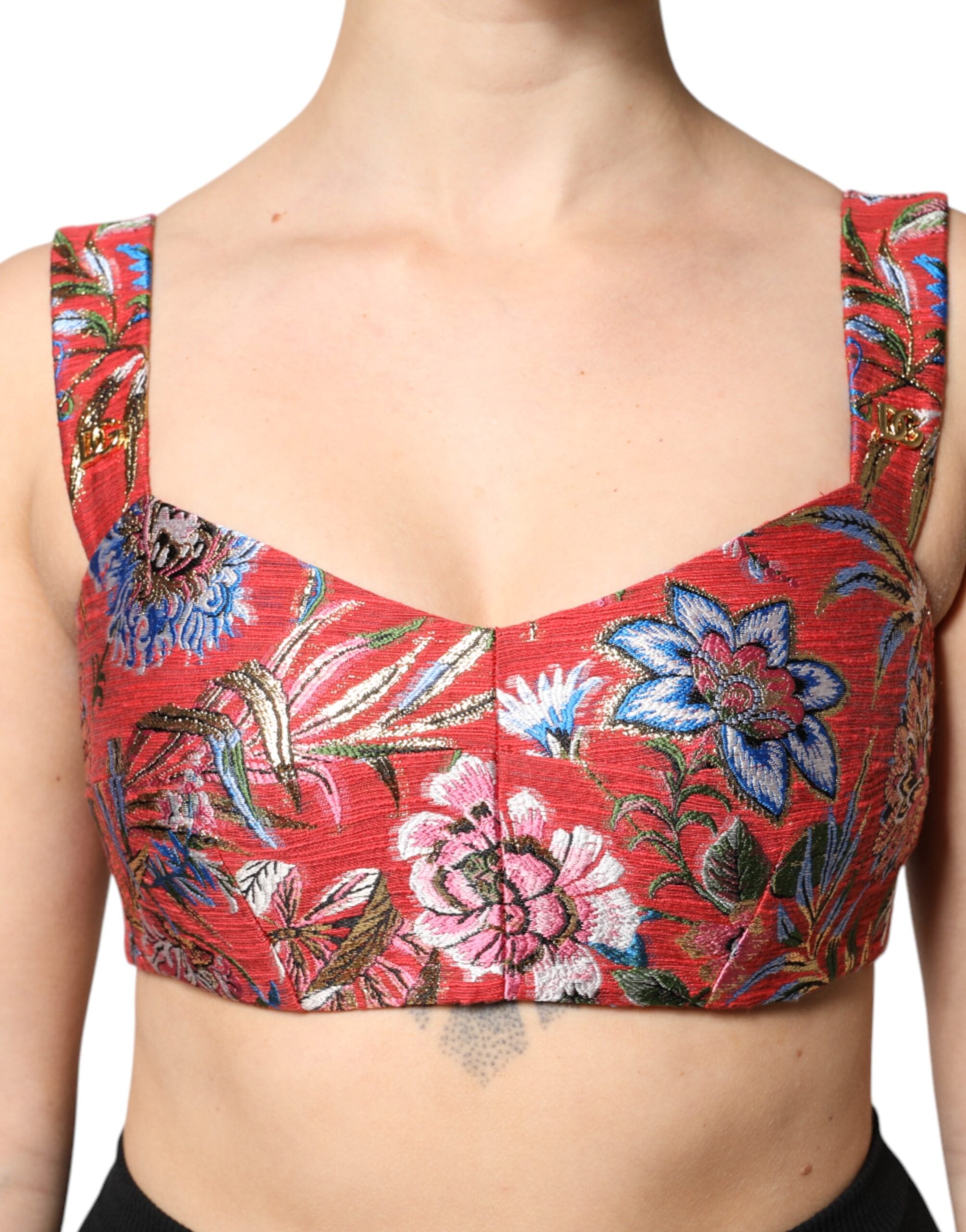 Top Dolce & Gabbana a corsetto corto in broccato floreale rosso