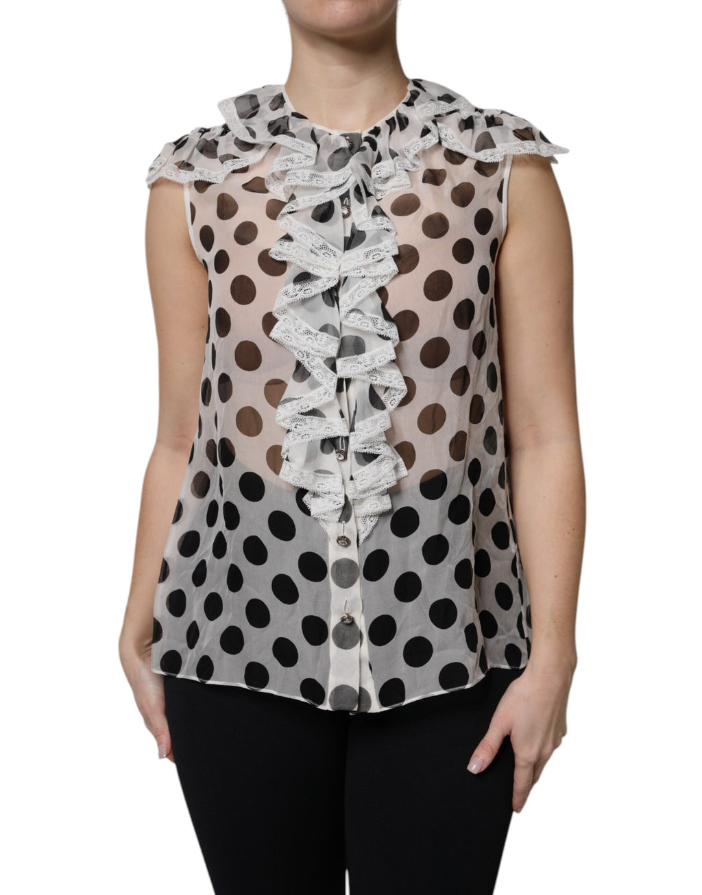 Top smanicato Dolce & Gabbana in cotone bianco a pois neri