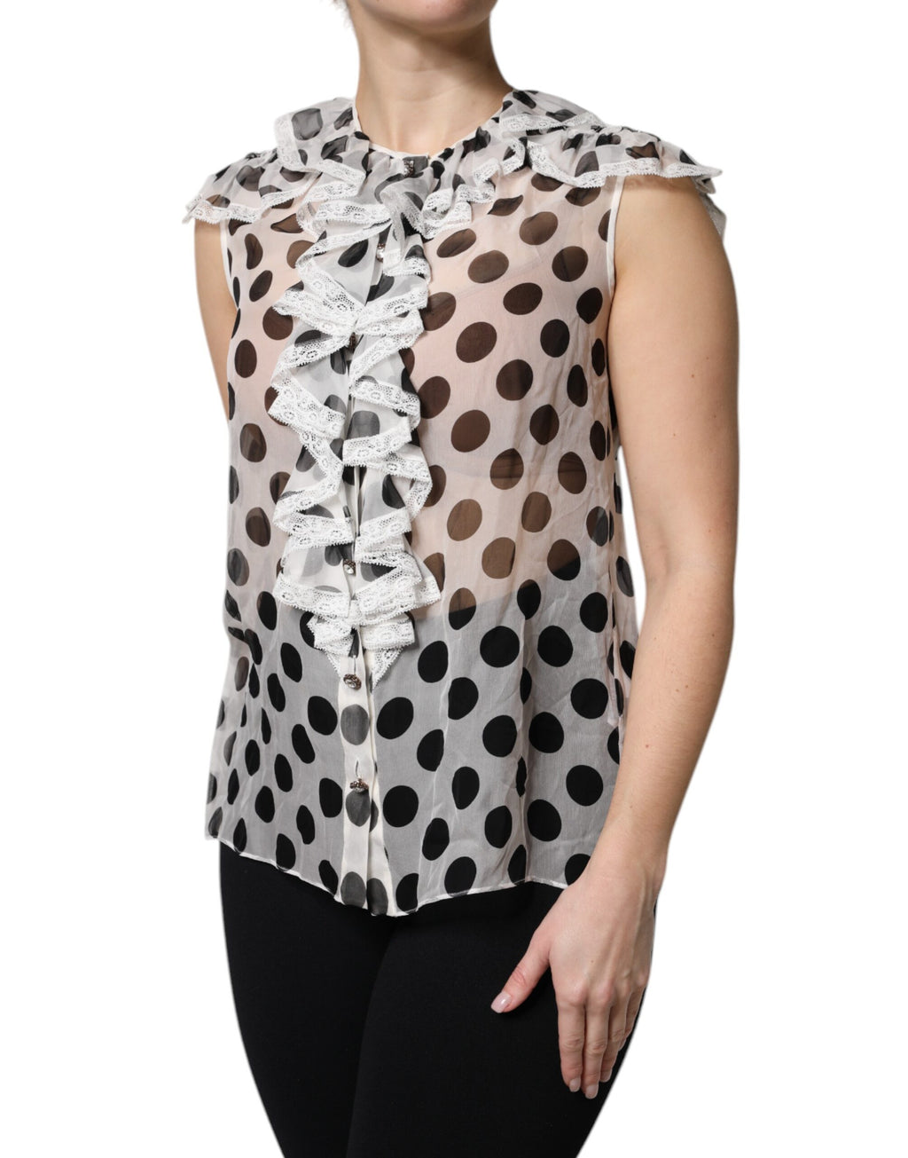 Top smanicato Dolce & Gabbana in cotone bianco a pois neri