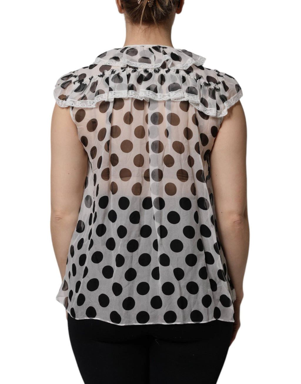 Top smanicato Dolce & Gabbana in cotone bianco a pois neri