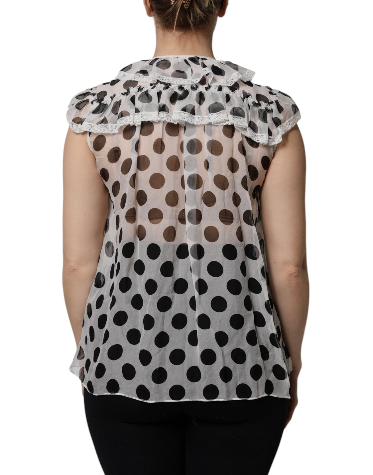 Top smanicato Dolce & Gabbana in cotone bianco a pois neri
