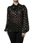 Camicia Top Dolce & Gabbana Nera Trasparente con Fiocco al Collo a Pois