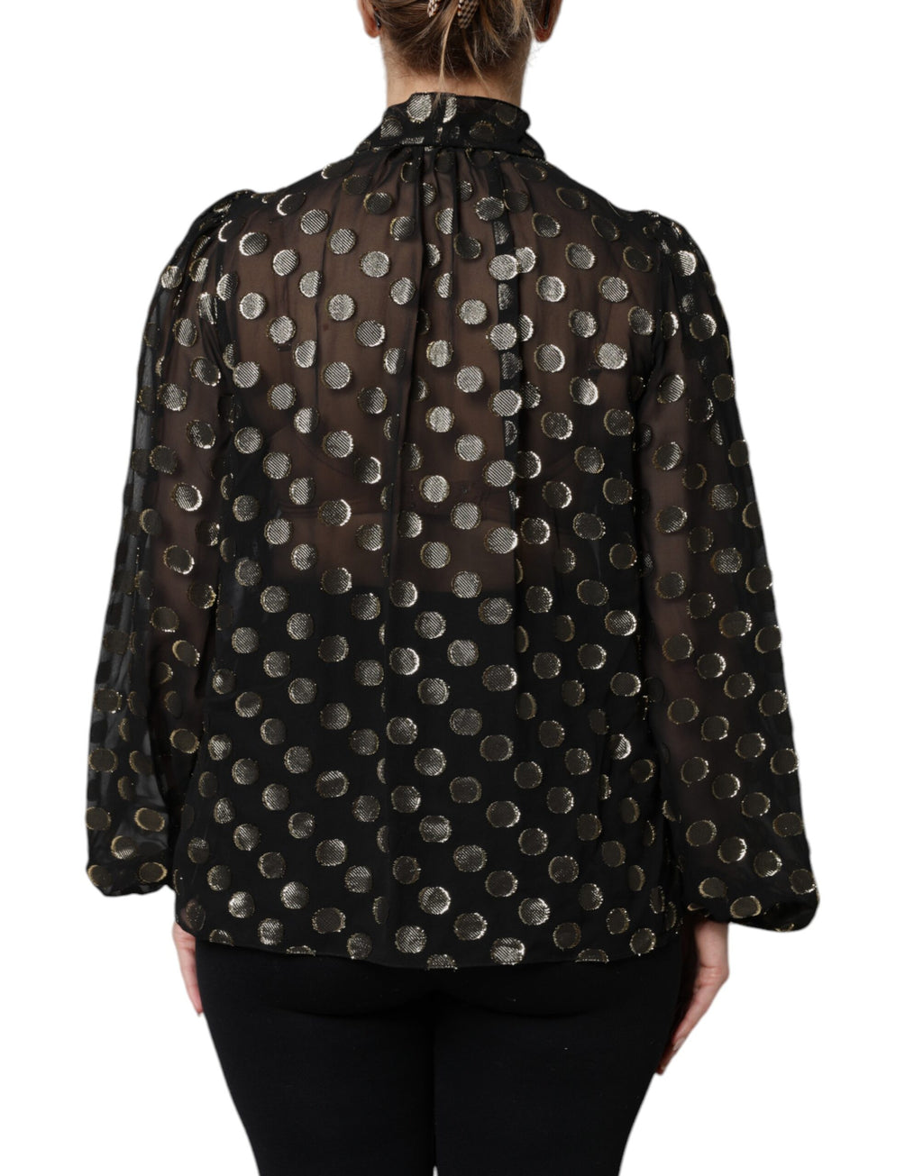 Camicia Top Dolce & Gabbana Nera Trasparente con Fiocco al Collo a Pois