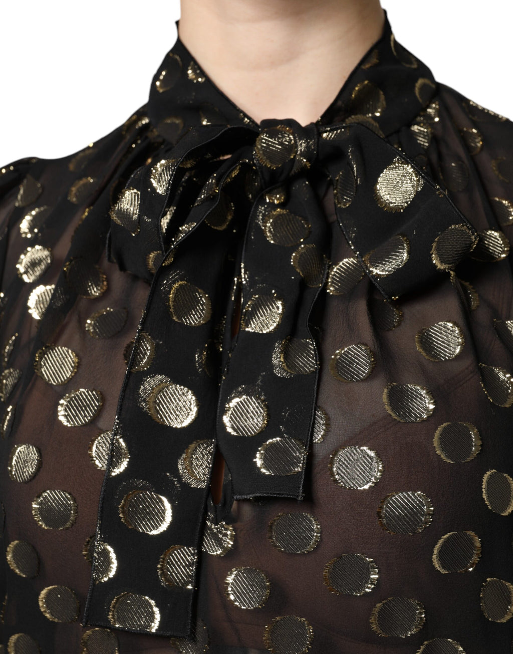 Camicia Top Dolce & Gabbana Nera Trasparente con Fiocco al Collo a Pois