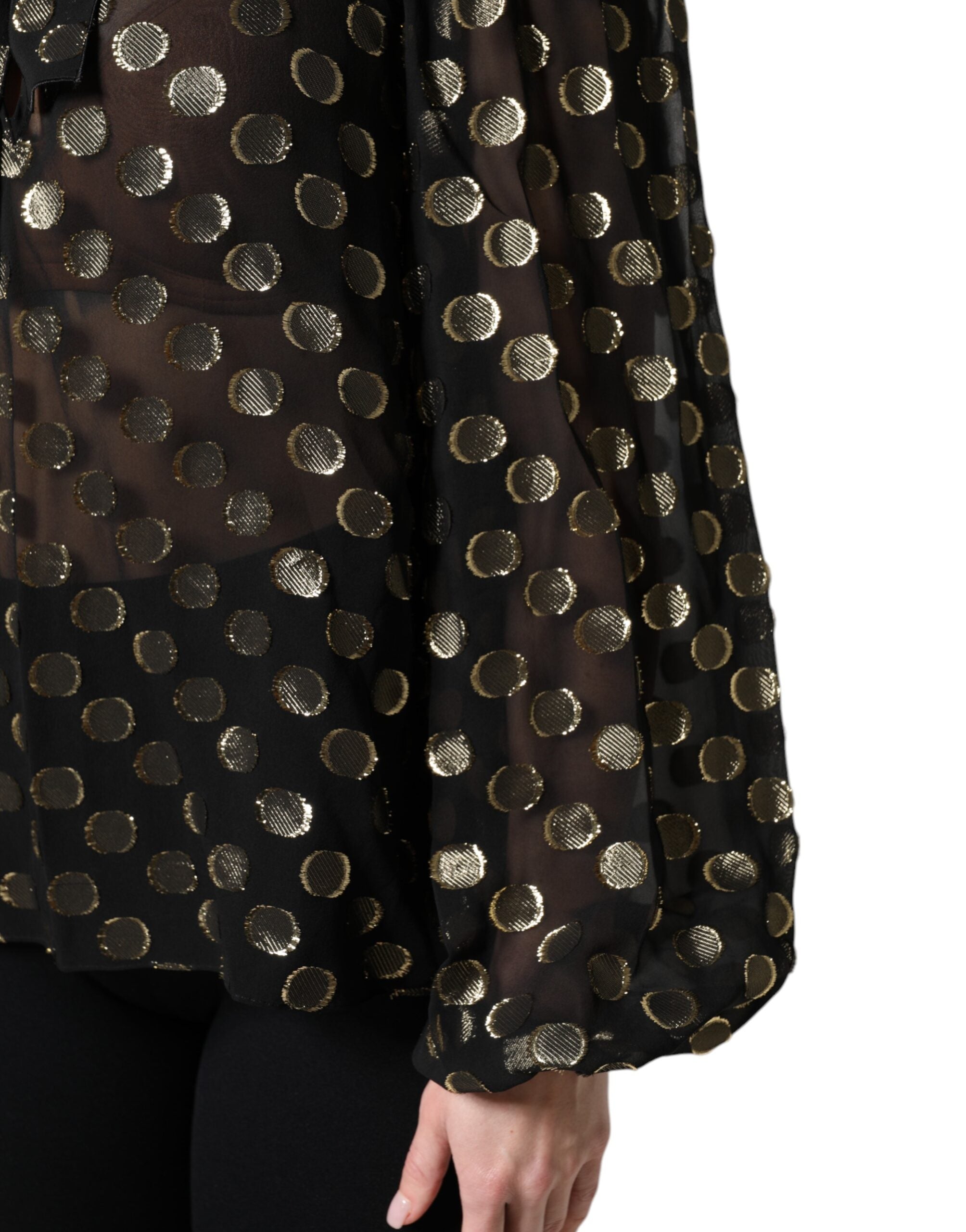 Camicia Top Dolce & Gabbana Nera Trasparente con Fiocco al Collo a Pois