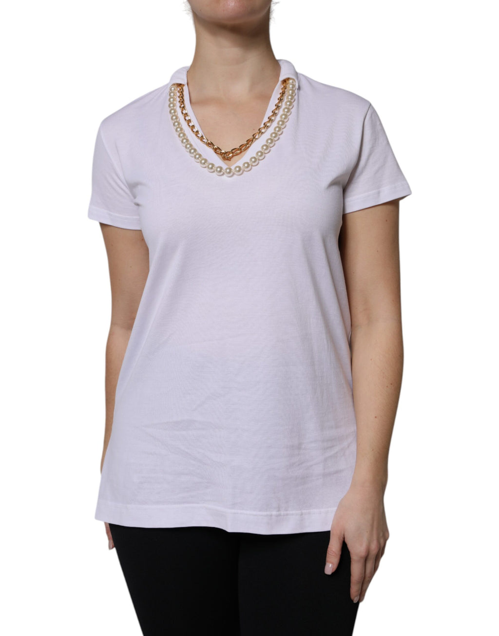 T-shirt a maniche corte in cotone con collana Dolce & Gabbana bianca