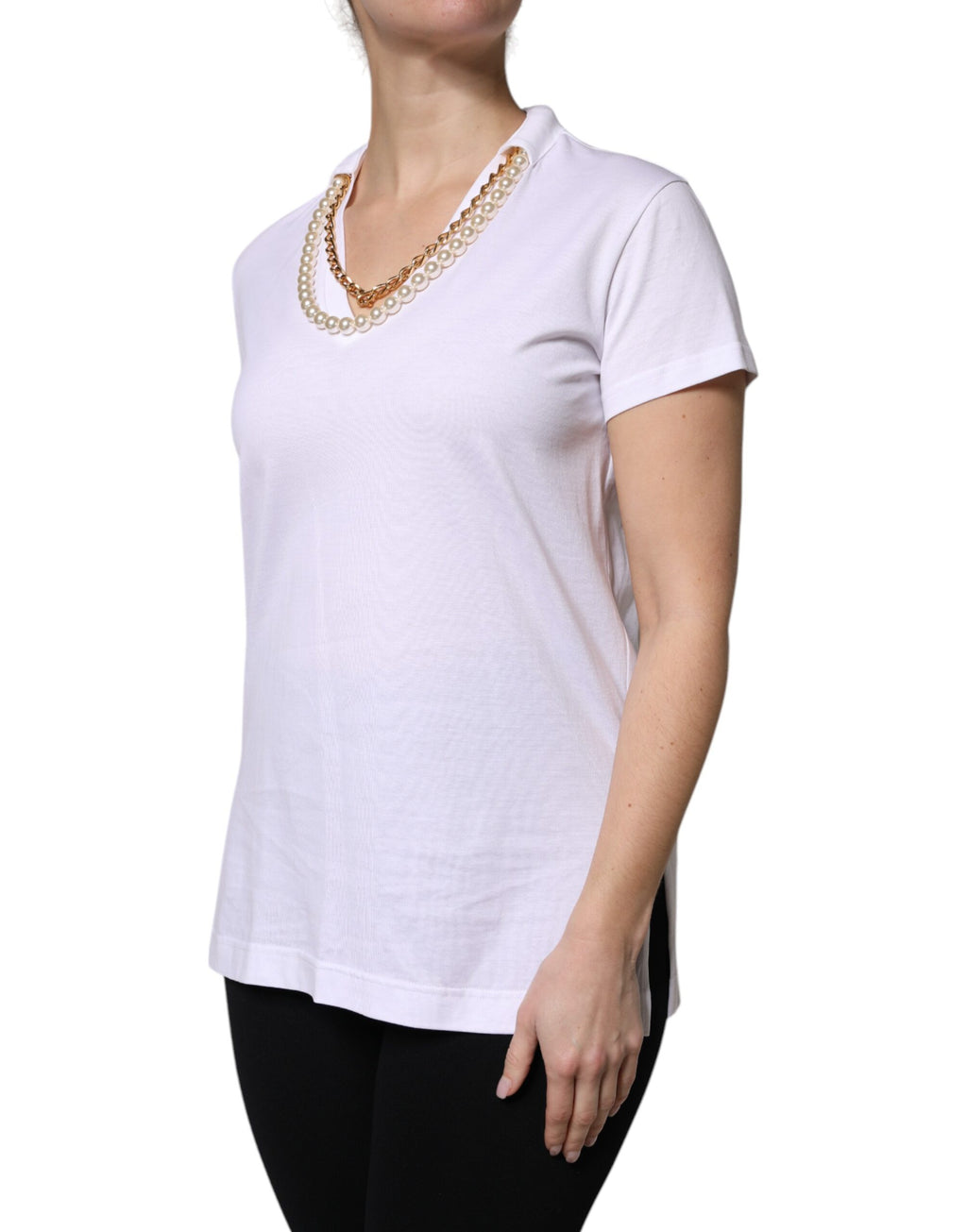 T-shirt a maniche corte in cotone con collana Dolce & Gabbana bianca