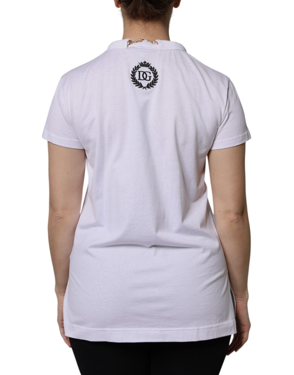 T-shirt a maniche corte in cotone con collana Dolce & Gabbana bianca