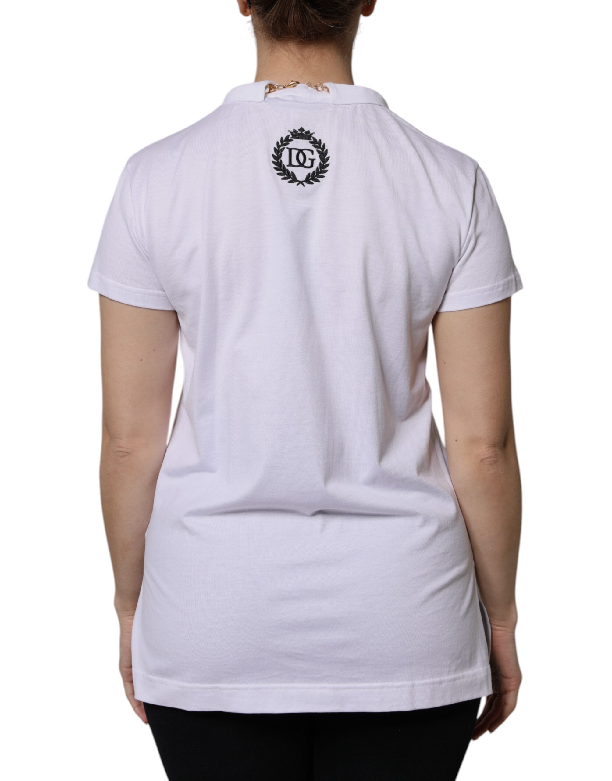 T-shirt a maniche corte in cotone con collana Dolce & Gabbana bianca