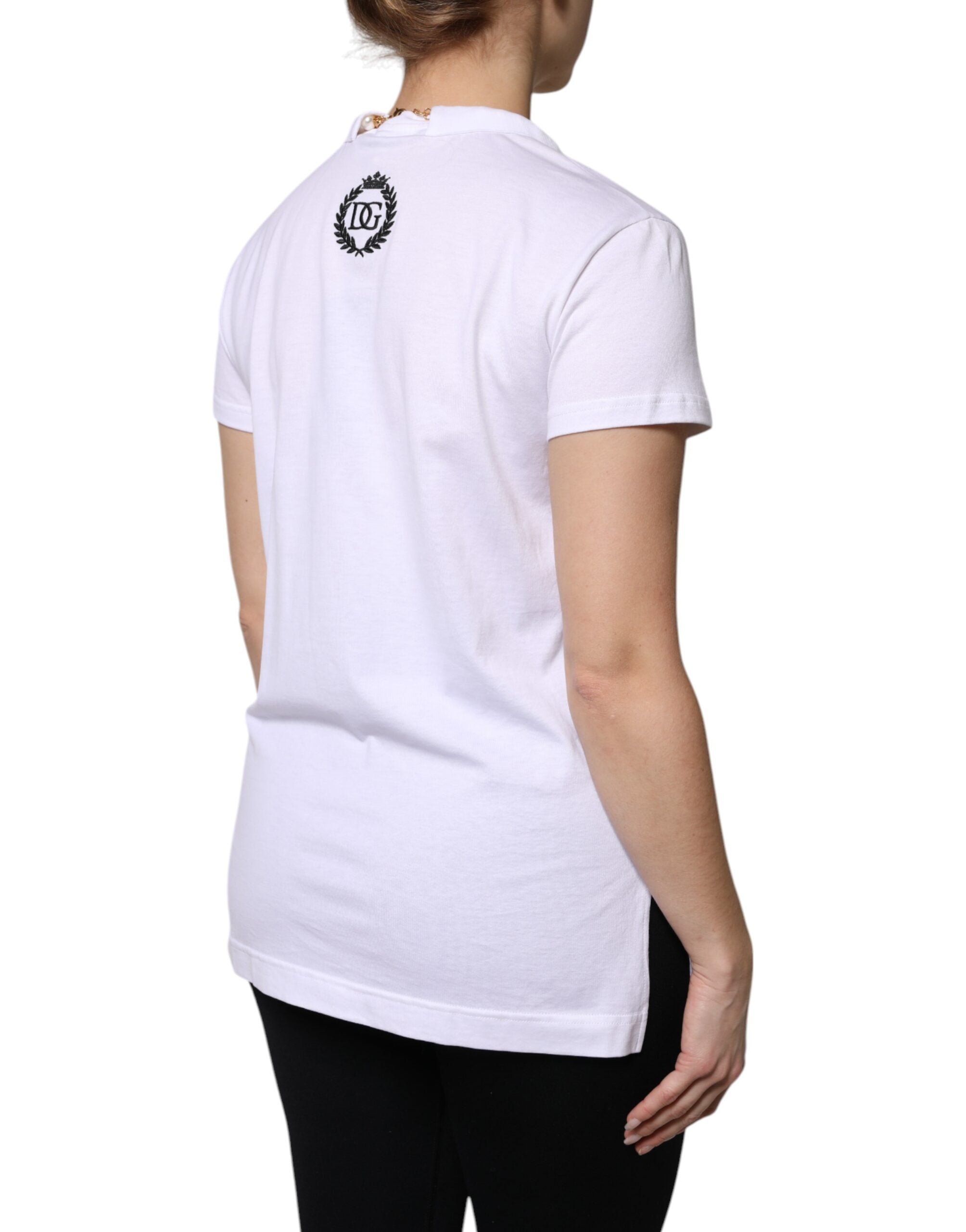T-shirt a maniche corte in cotone con collana Dolce & Gabbana bianca