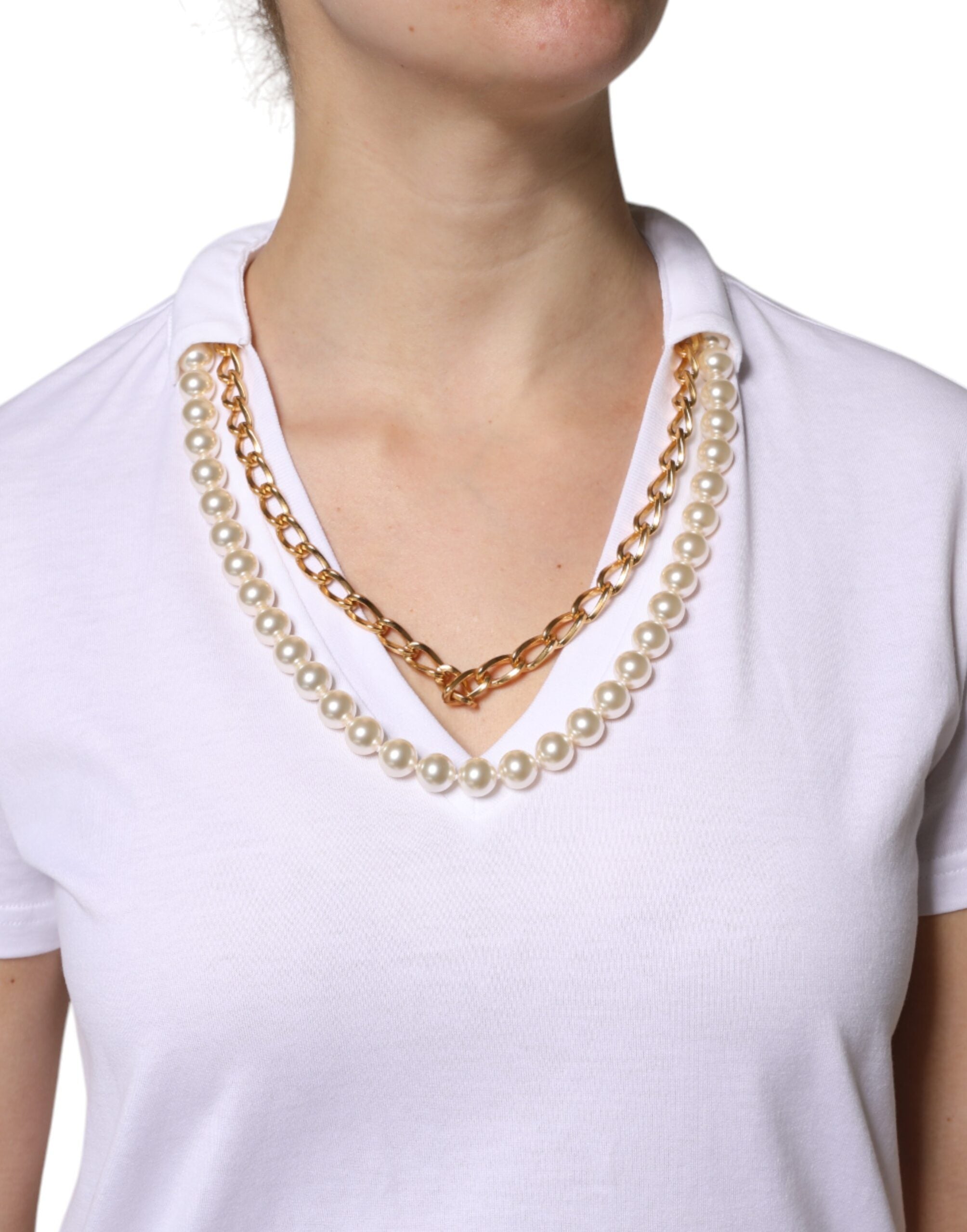 T-shirt a maniche corte in cotone con collana Dolce & Gabbana bianca