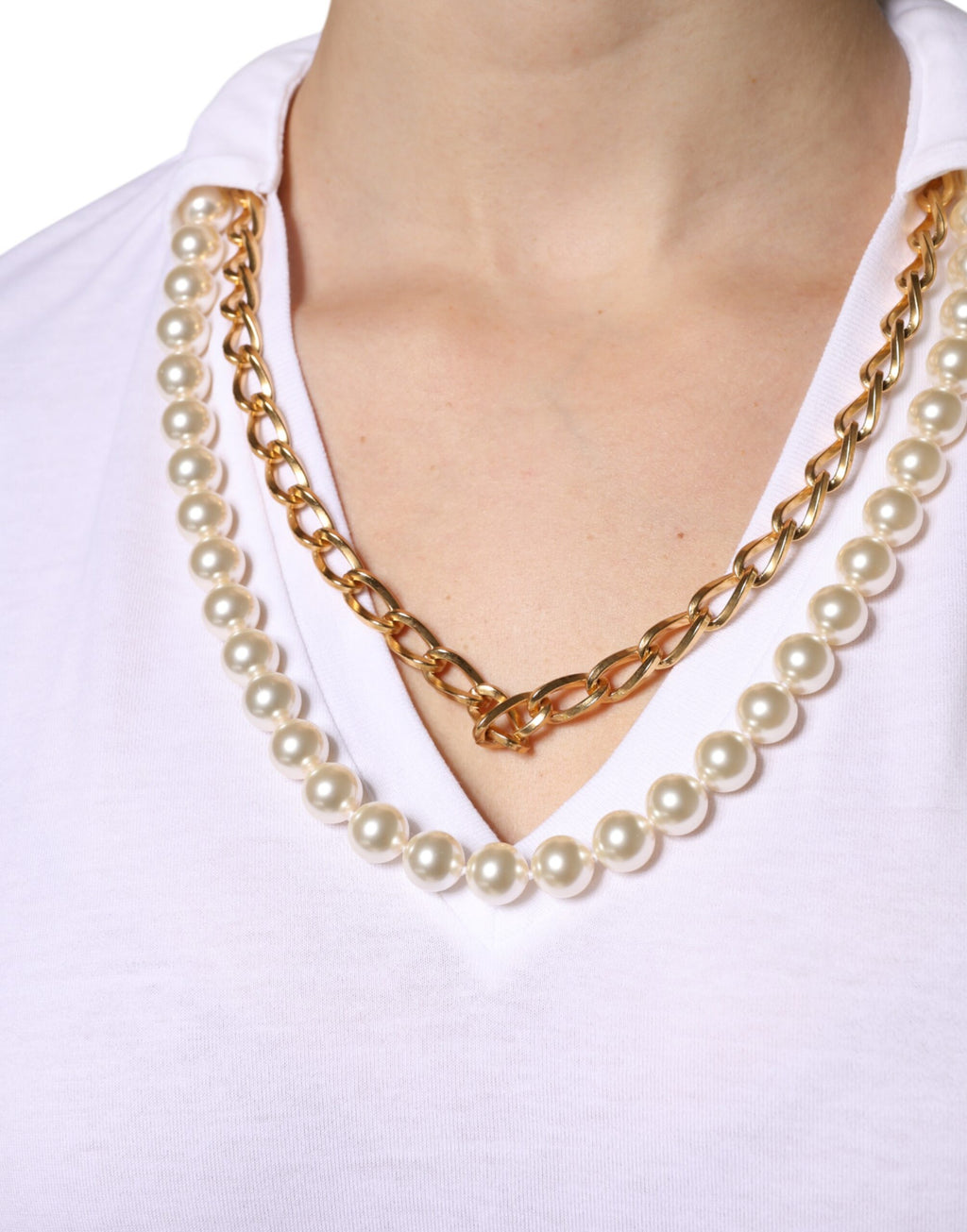 T-shirt a maniche corte in cotone con collana Dolce & Gabbana bianca