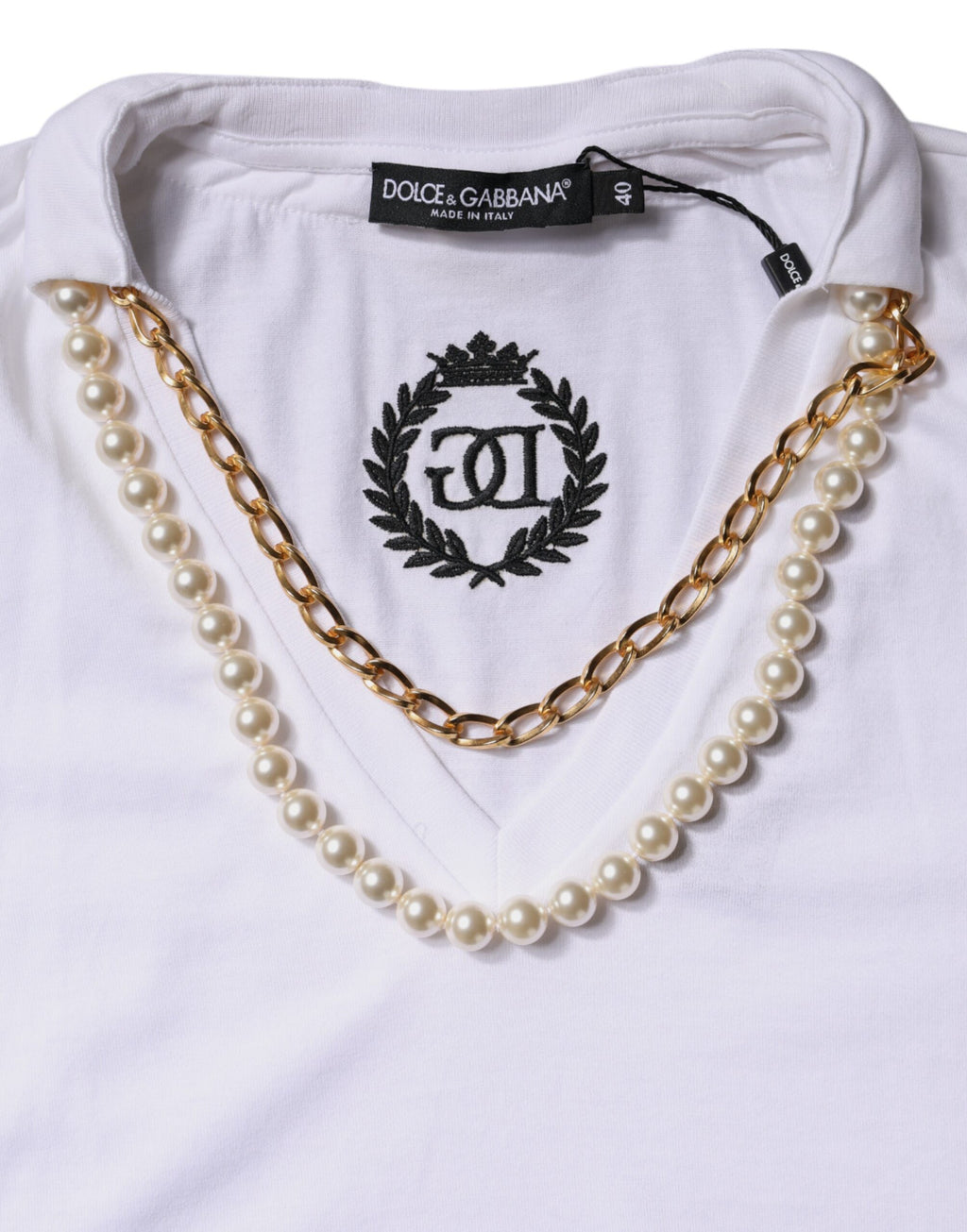 T-shirt a maniche corte in cotone con collana Dolce & Gabbana bianca