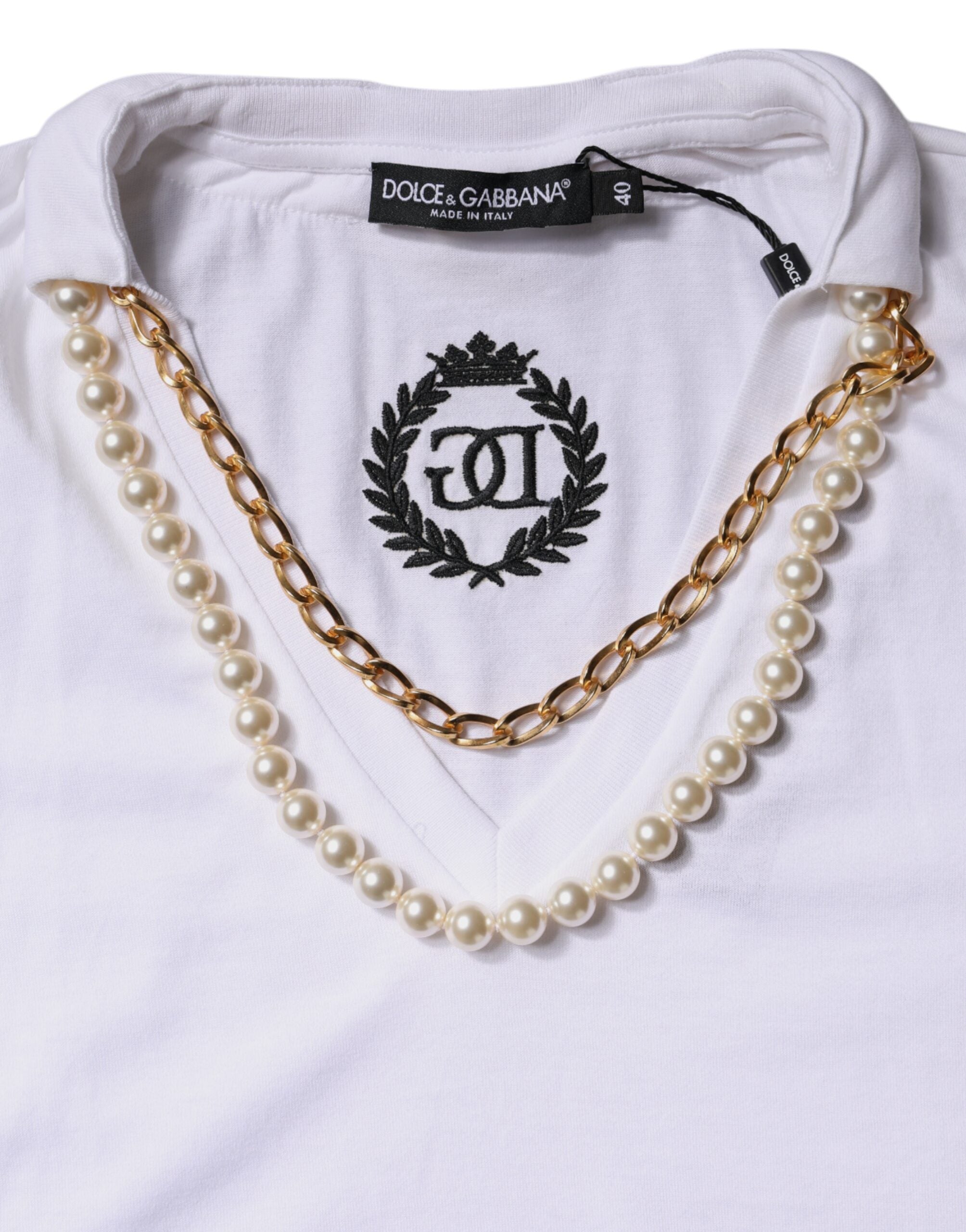 T-shirt a maniche corte in cotone con collana Dolce & Gabbana bianca