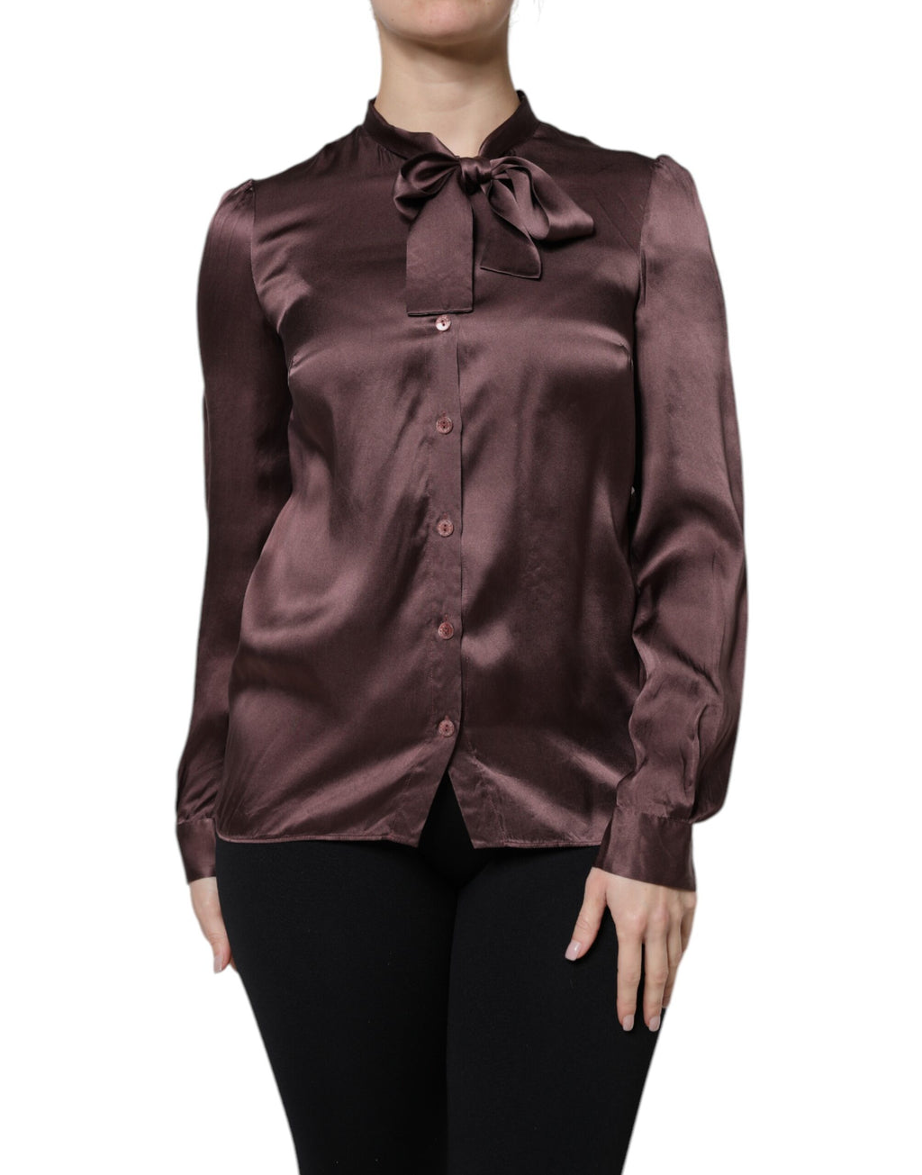Blusa a maniche lunghe con colletto Ascot marrone Dolce & Gabbana