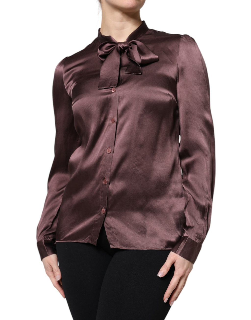 Blusa a maniche lunghe con colletto Ascot marrone Dolce & Gabbana