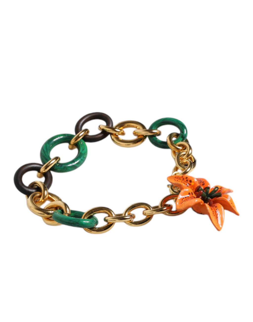 Collana Dolce & Gabbana Multicolor in Ottone Dorato con Catena e Gigli Arancioni