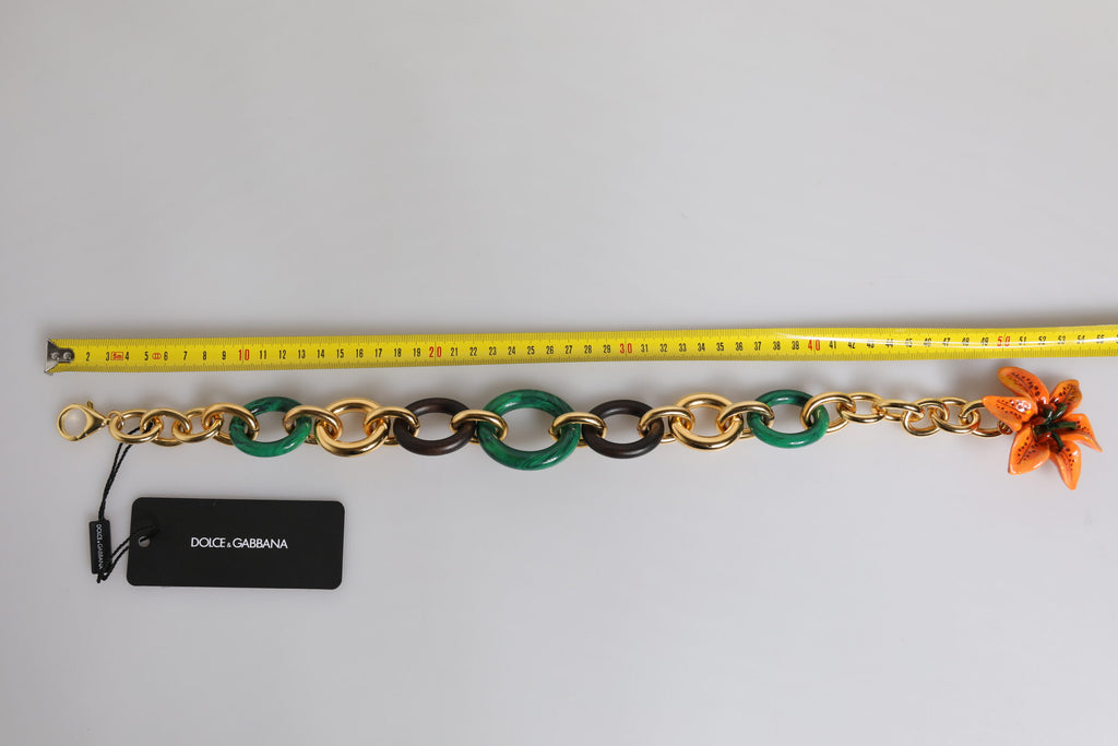 Collana Dolce & Gabbana Multicolor in Ottone Dorato con Catena e Gigli Arancioni