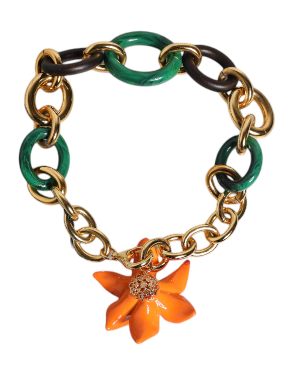 Collana Dolce & Gabbana Multicolor in Ottone Dorato con Catena e Gigli Arancioni