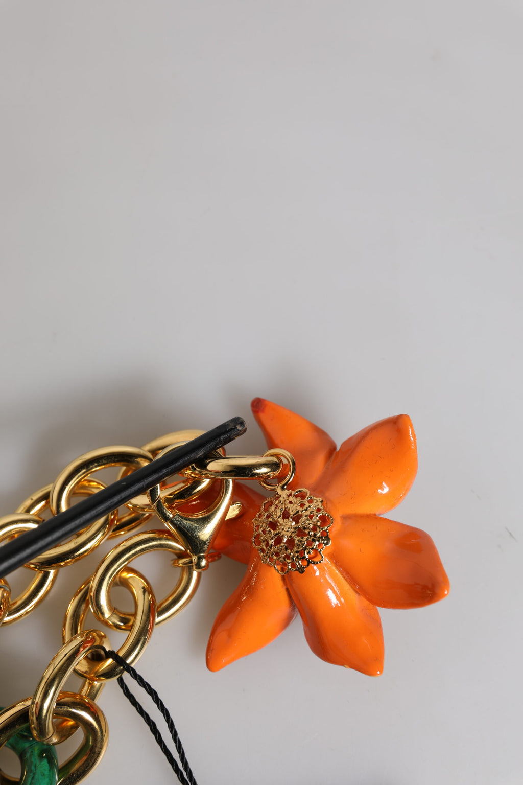 Collana Dolce & Gabbana Multicolor in Ottone Dorato con Catena e Gigli Arancioni