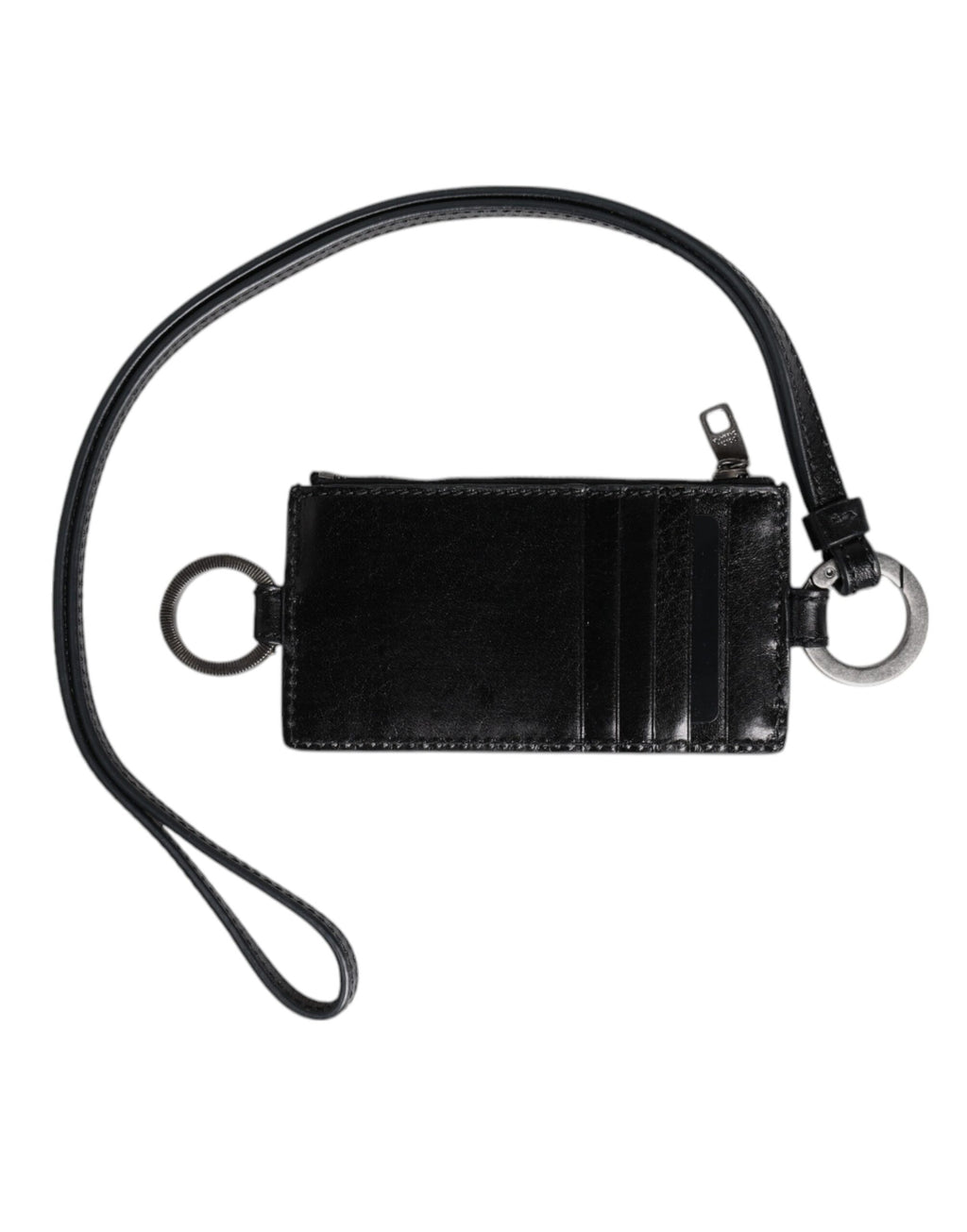 Portacarte con cordino Dolce & Gabbana in pelle nera con logo impresso
