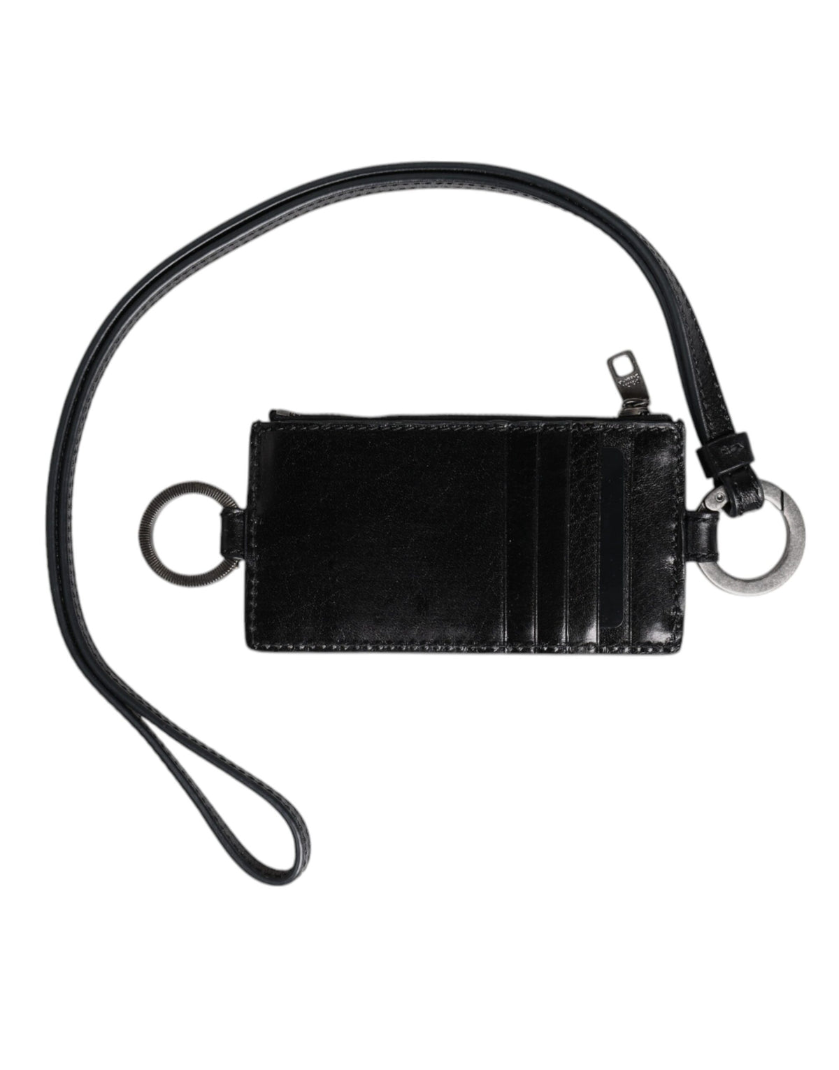 Portacarte con cordino Dolce & Gabbana in pelle nera con logo impresso