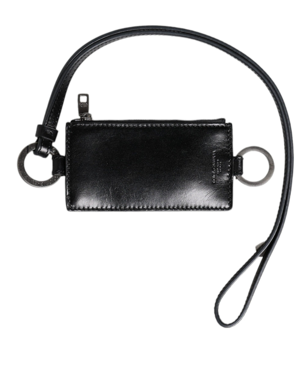 Portacarte con cordino Dolce & Gabbana in pelle nera con logo impresso
