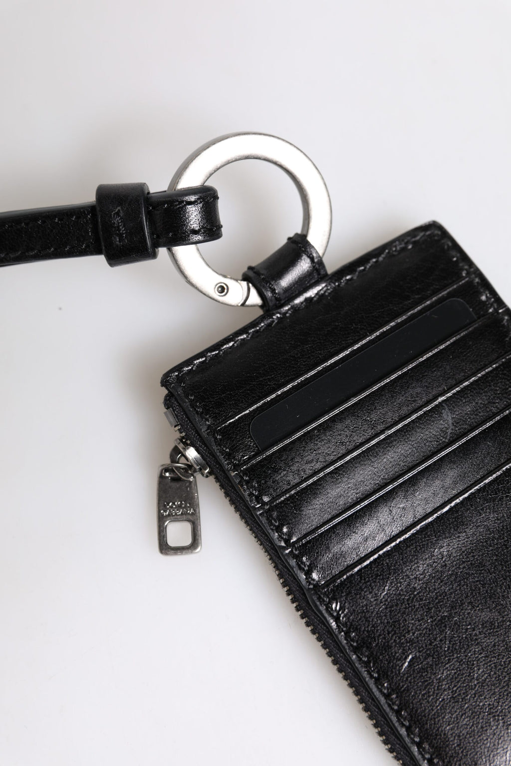 Portacarte con cordino Dolce & Gabbana in pelle nera con logo impresso