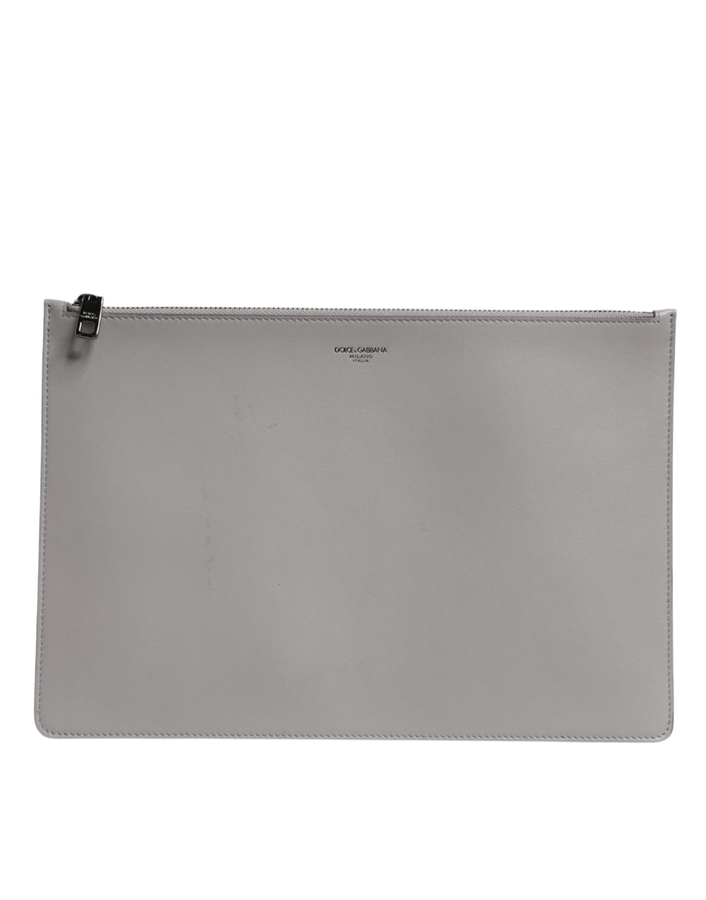 Dolce & Gabbana Borsa Clutch da Uomo con Logo DG in Pelle Grigia Tinta Unita con Cerniera