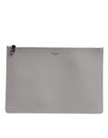 Dolce & Gabbana Borsa Clutch da Uomo con Logo DG in Pelle Grigia Tinta Unita con Cerniera