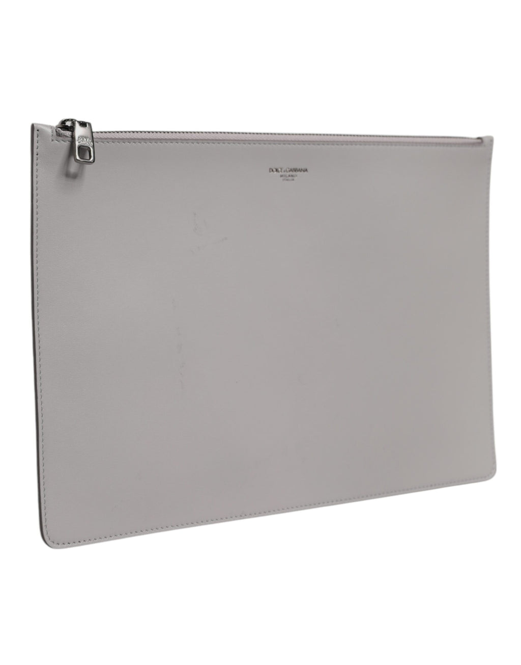 Dolce & Gabbana Borsa Clutch da Uomo con Logo DG in Pelle Grigia Tinta Unita con Cerniera