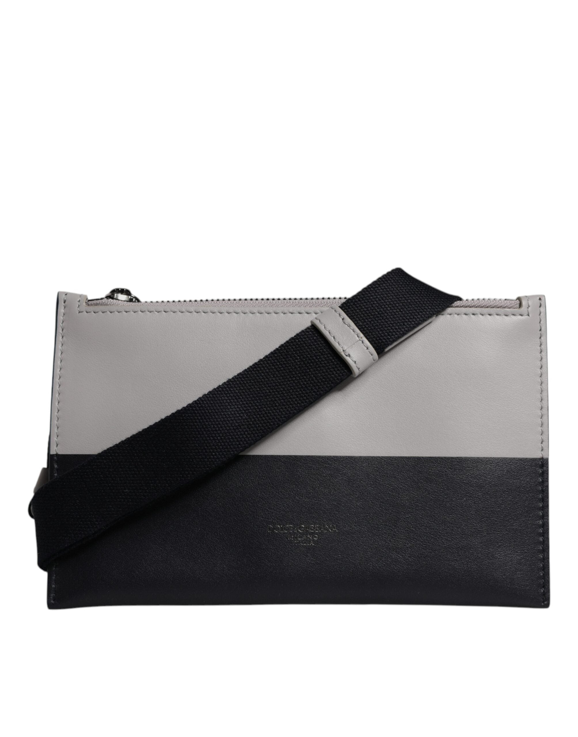 Dolce & Gabbana Borsa a Tracolla Nera Bianca in Pelle con Logo Goffrato